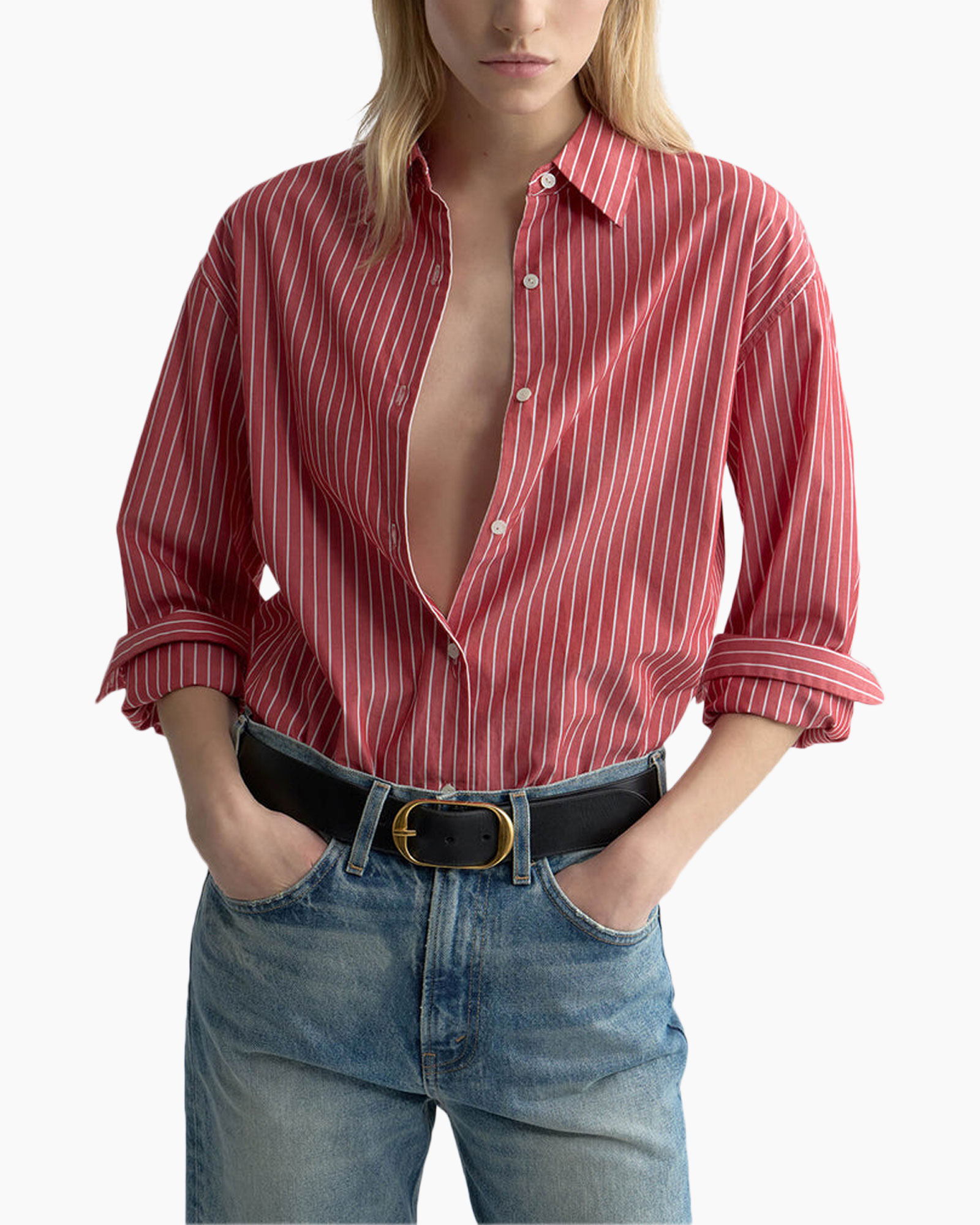 hemd, gestreept, rood, knopen-overhemd, casual