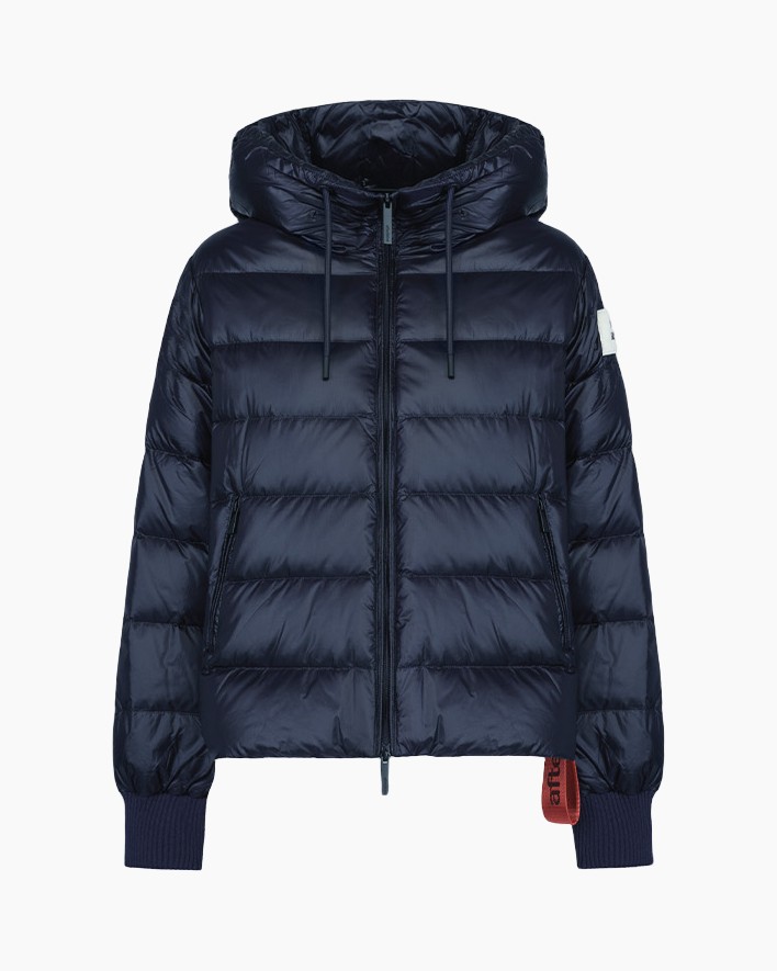 jas, puffer, kapstoel, blauw, gats