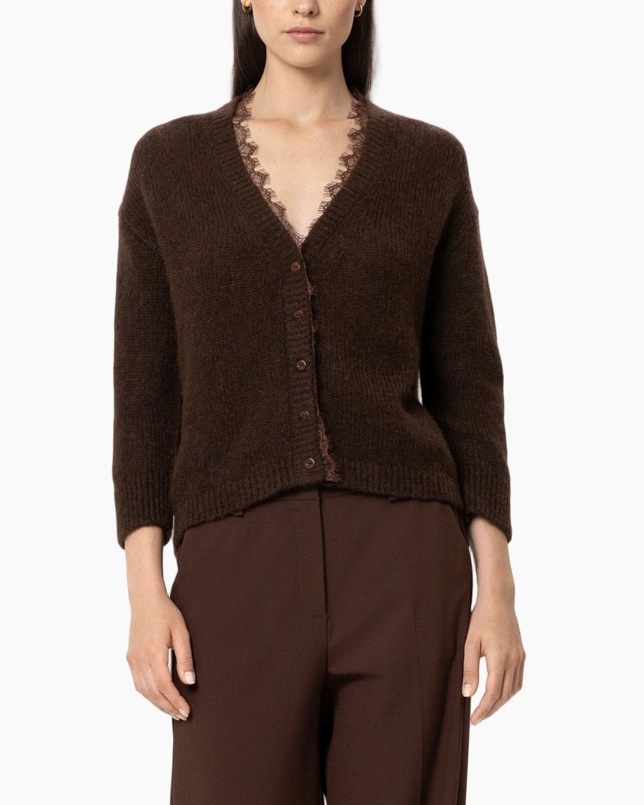 cardigan, breipprig?, brown, v-hals, kantband?