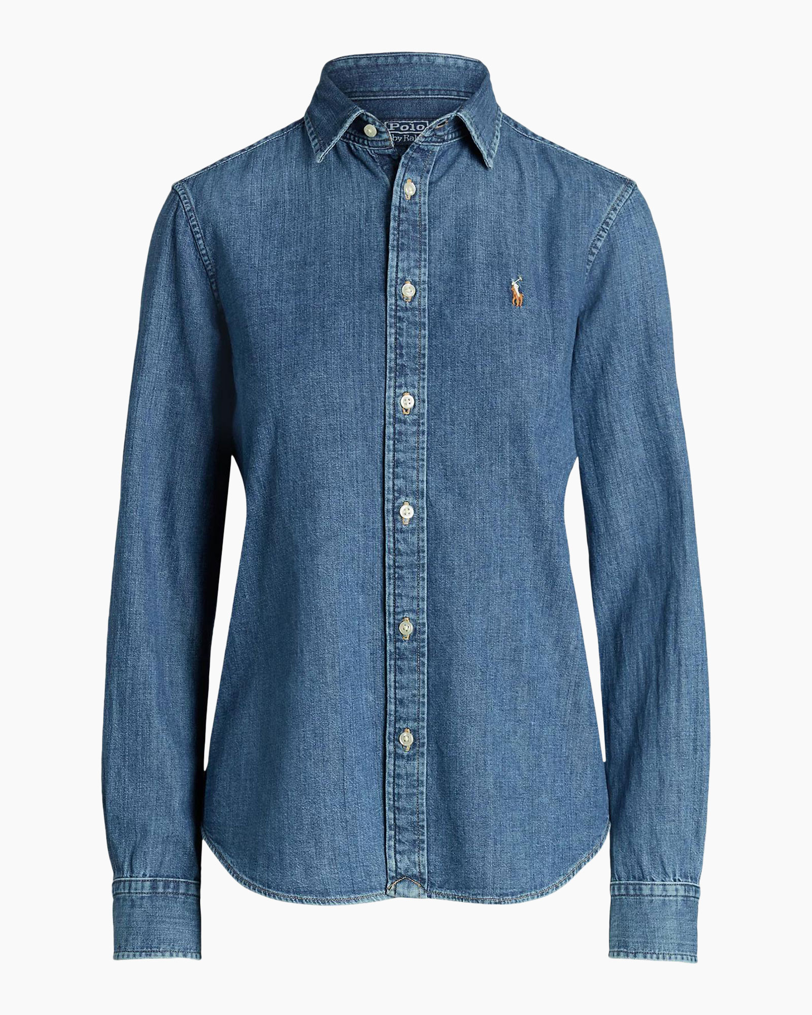 denim, hemd, knoopdown, lange mouwen, polo ralph-lauren-logo