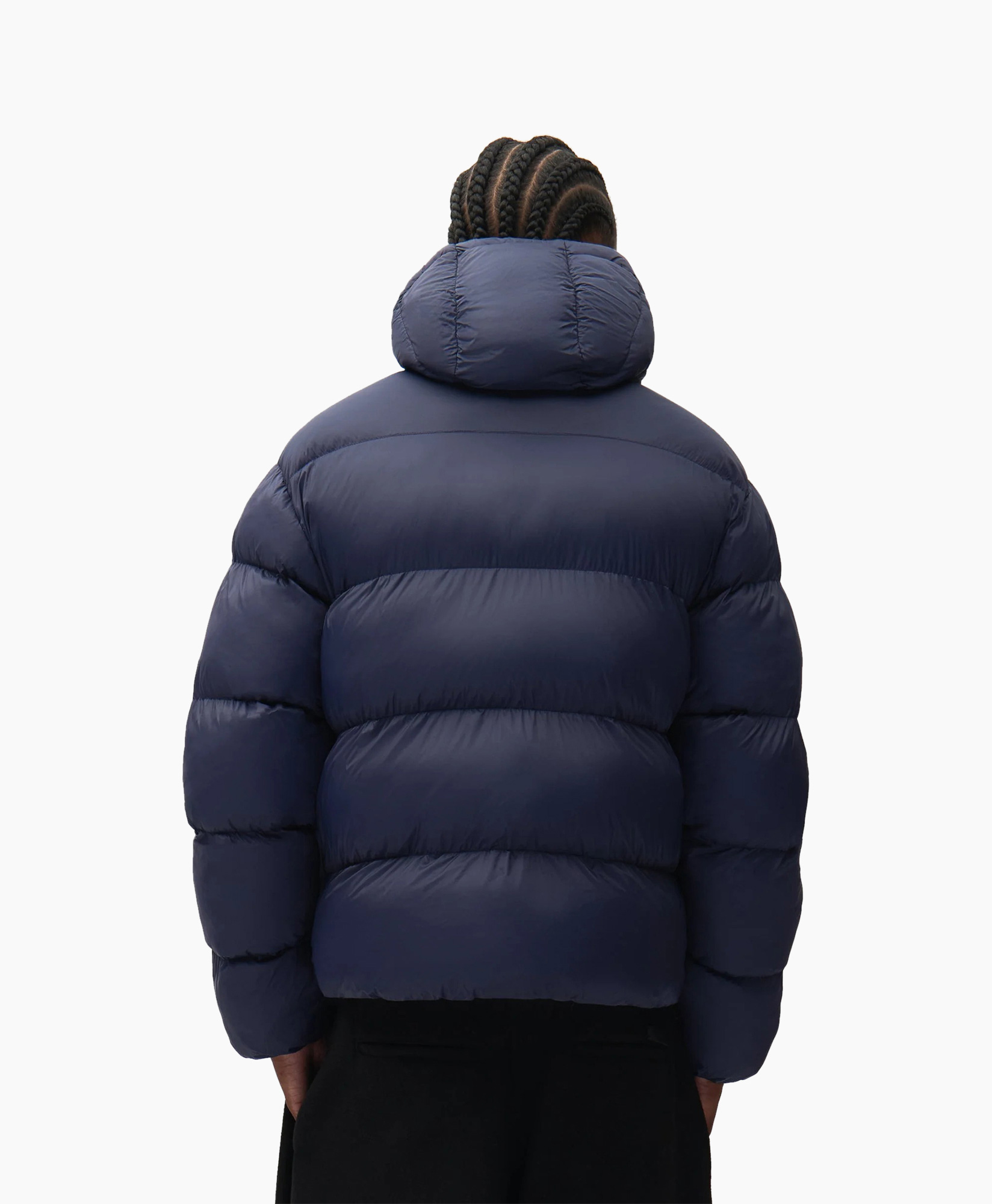 donsjack, pufferjas, capuchon, marineblauw, Rits voorzijde