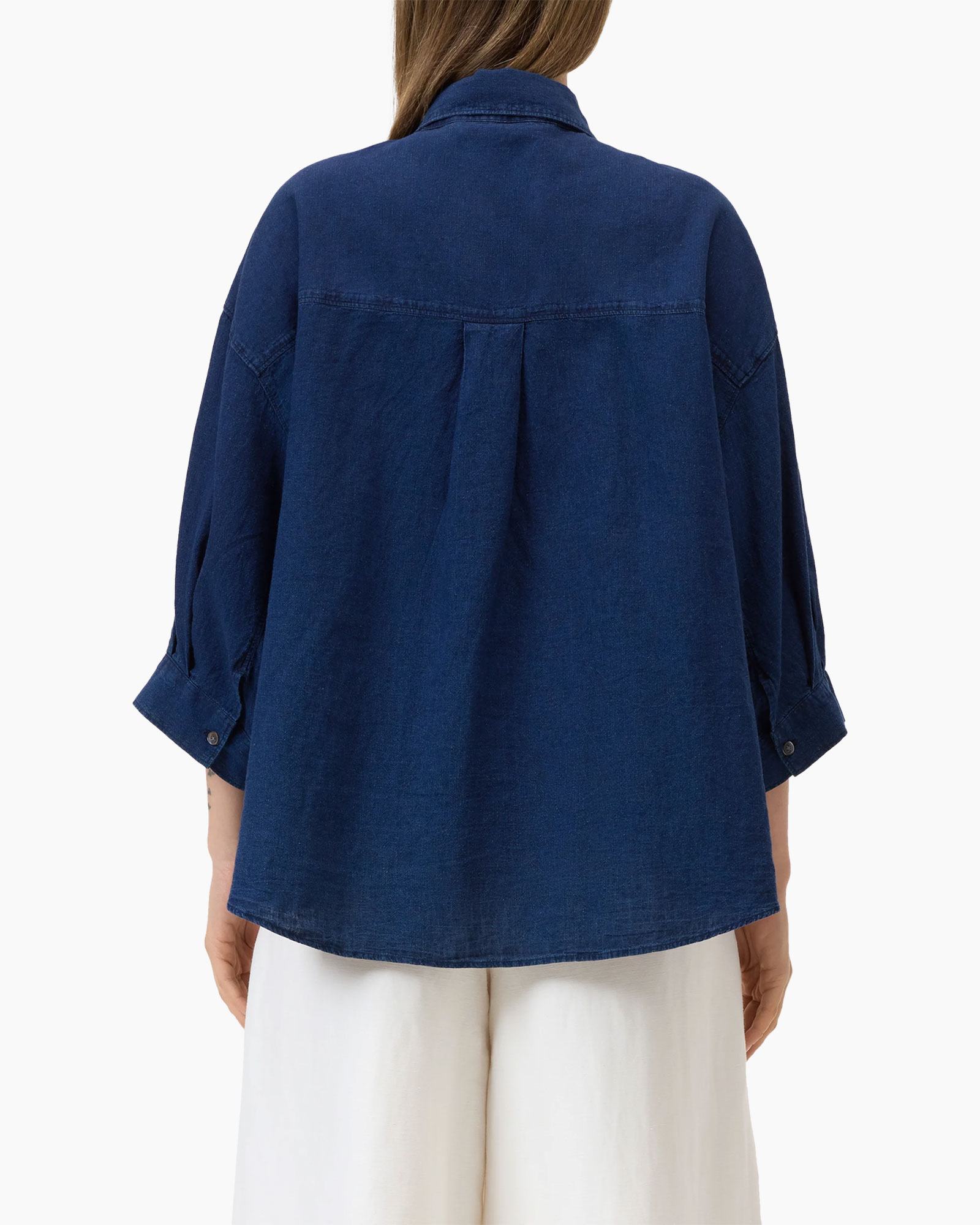 denim blouse, knop aan knop, kraag, lange mouwen, lose pasvorm