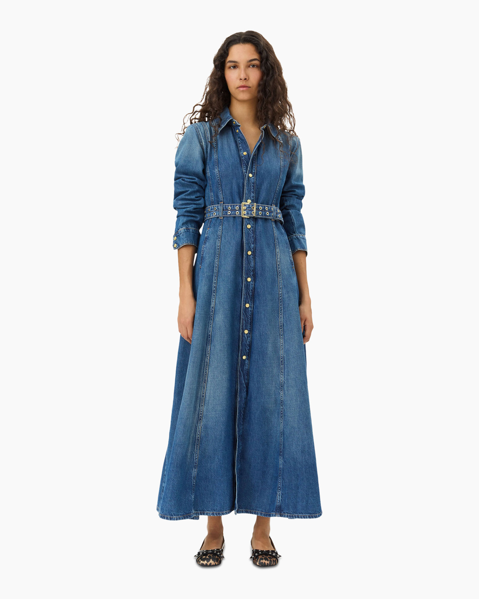Denim Jurk Dames Stoer Jurkje Ganni Maxi Jurk Light Denim Midden Blauw