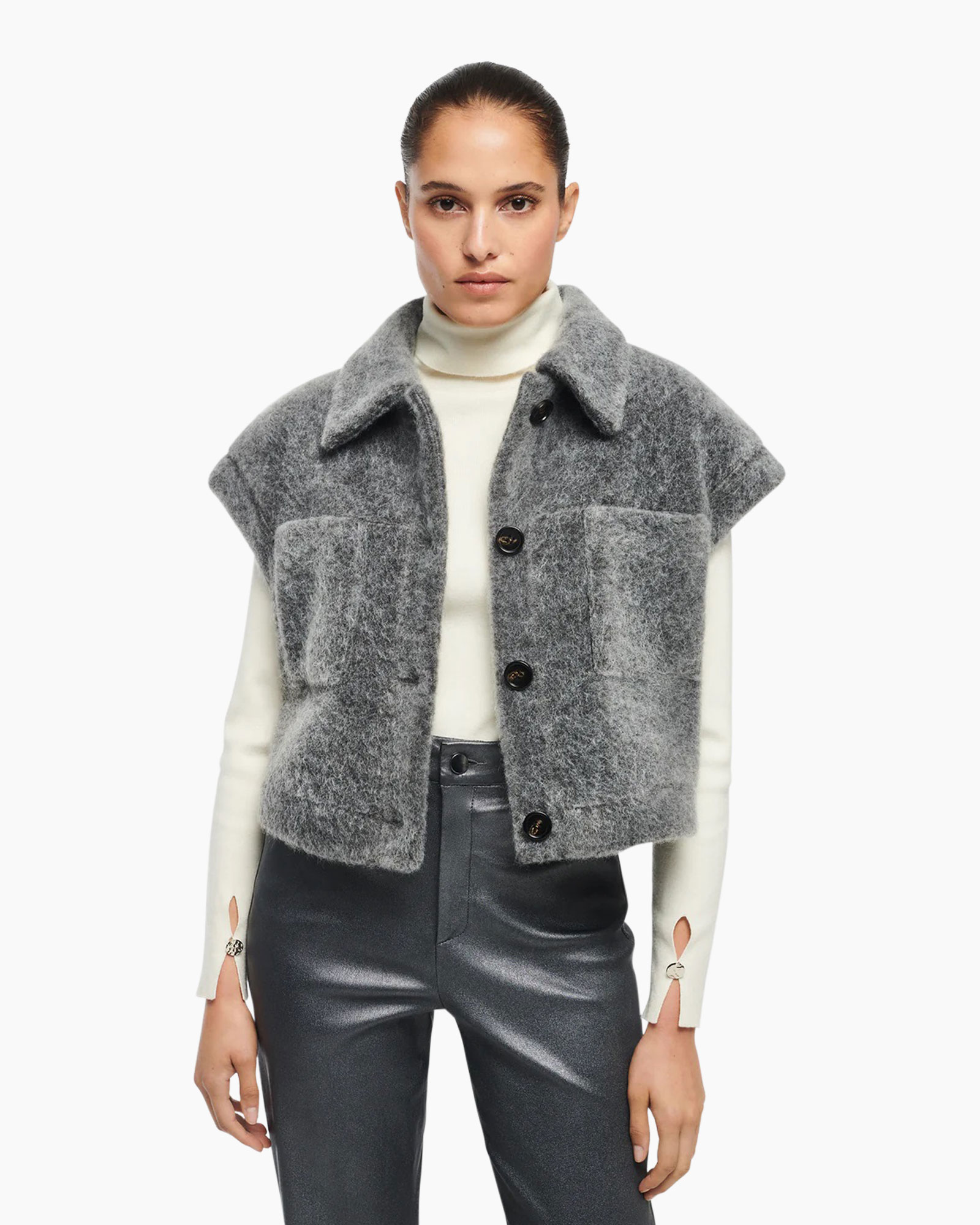 Vest Plume Faux Mohair Grijs