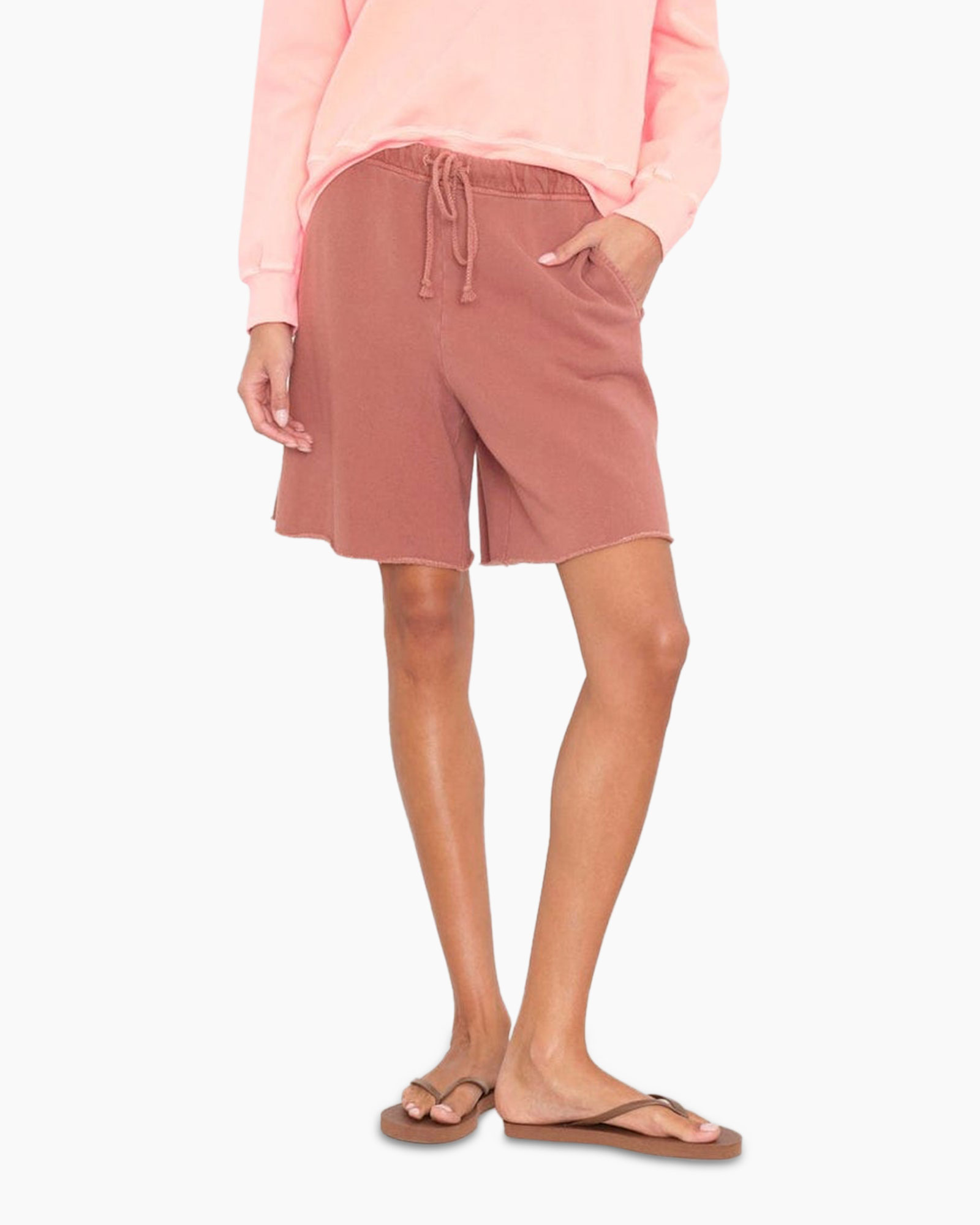 shorts, touwkoord, elastische- taille, katoen, rotskleur