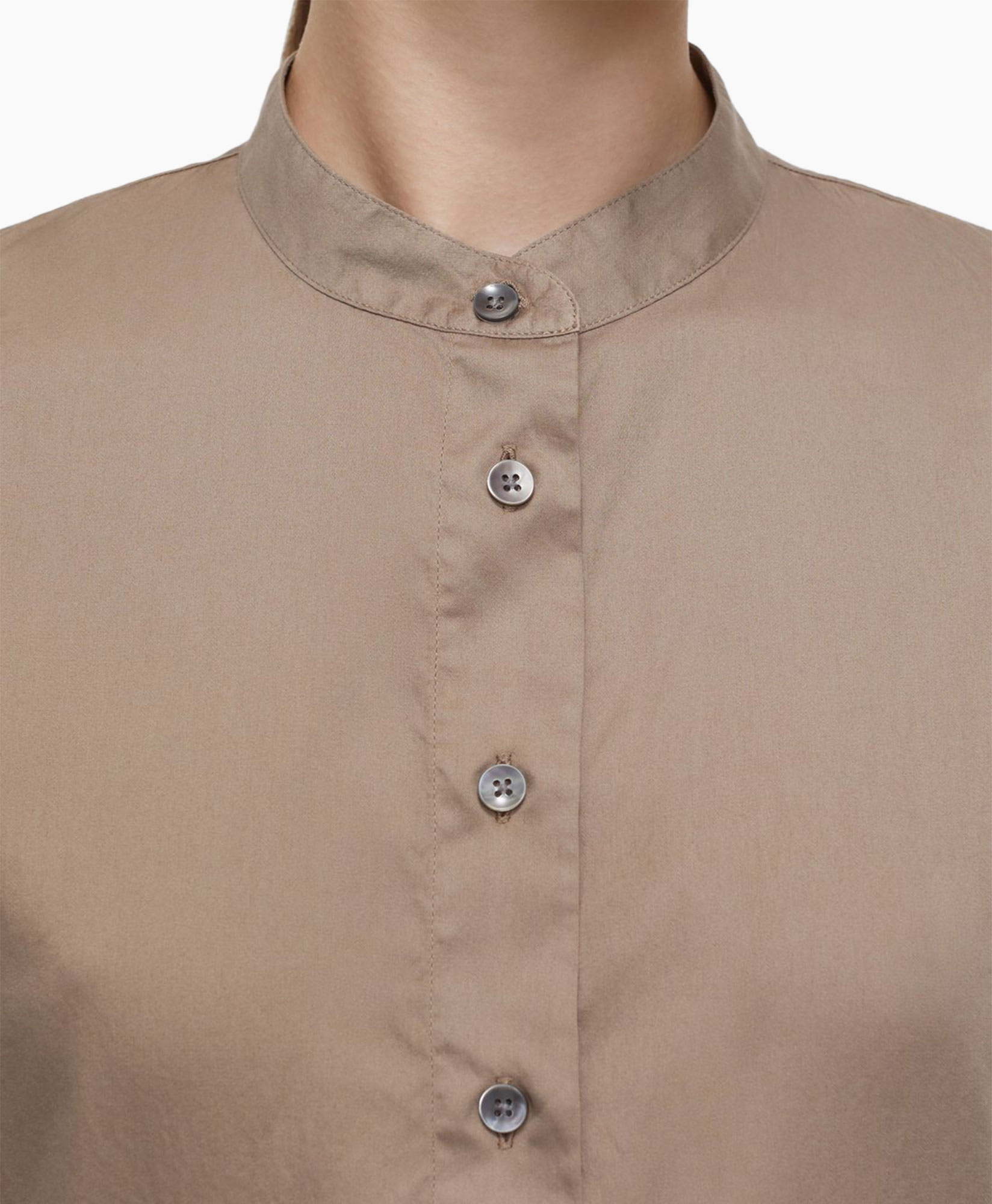 Blouse Collarless Short Sleeve Taupe