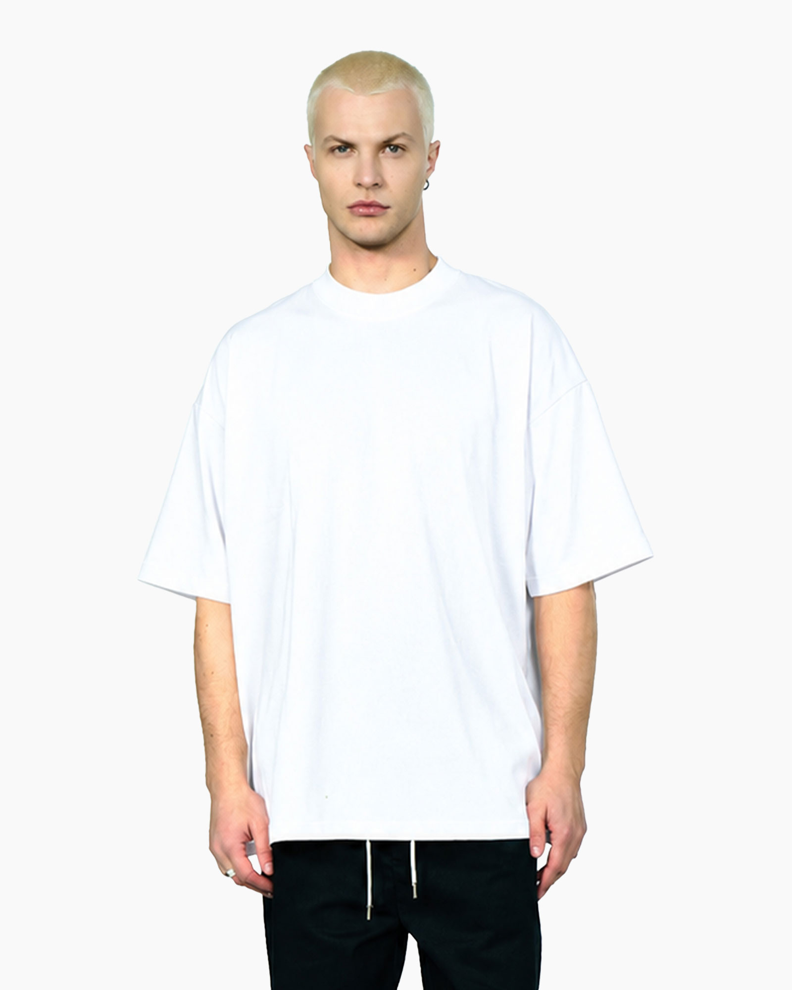 t-shirt, oversized, mouwloos, wit, kraagloze neklijn