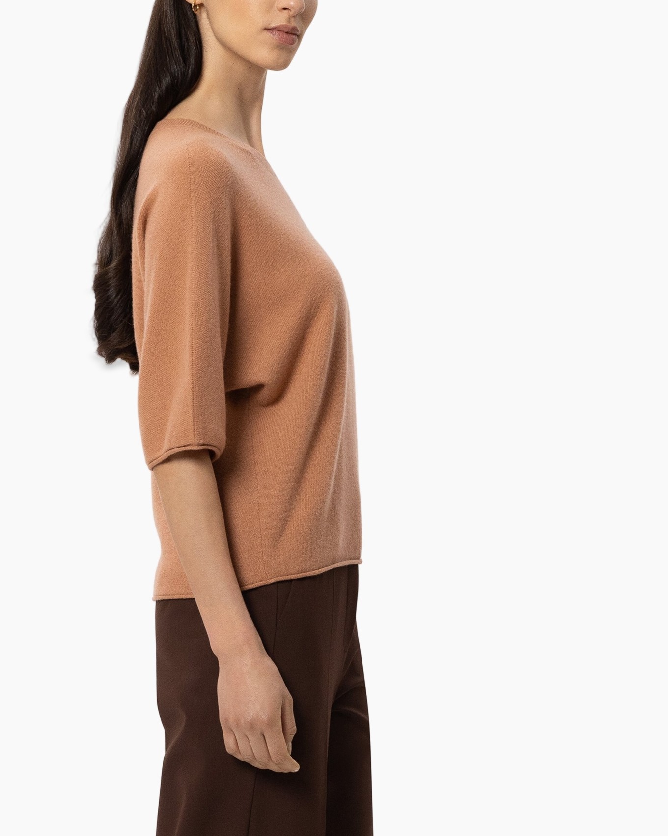 top, pullover, breipull, kortmouw, roze-beige
