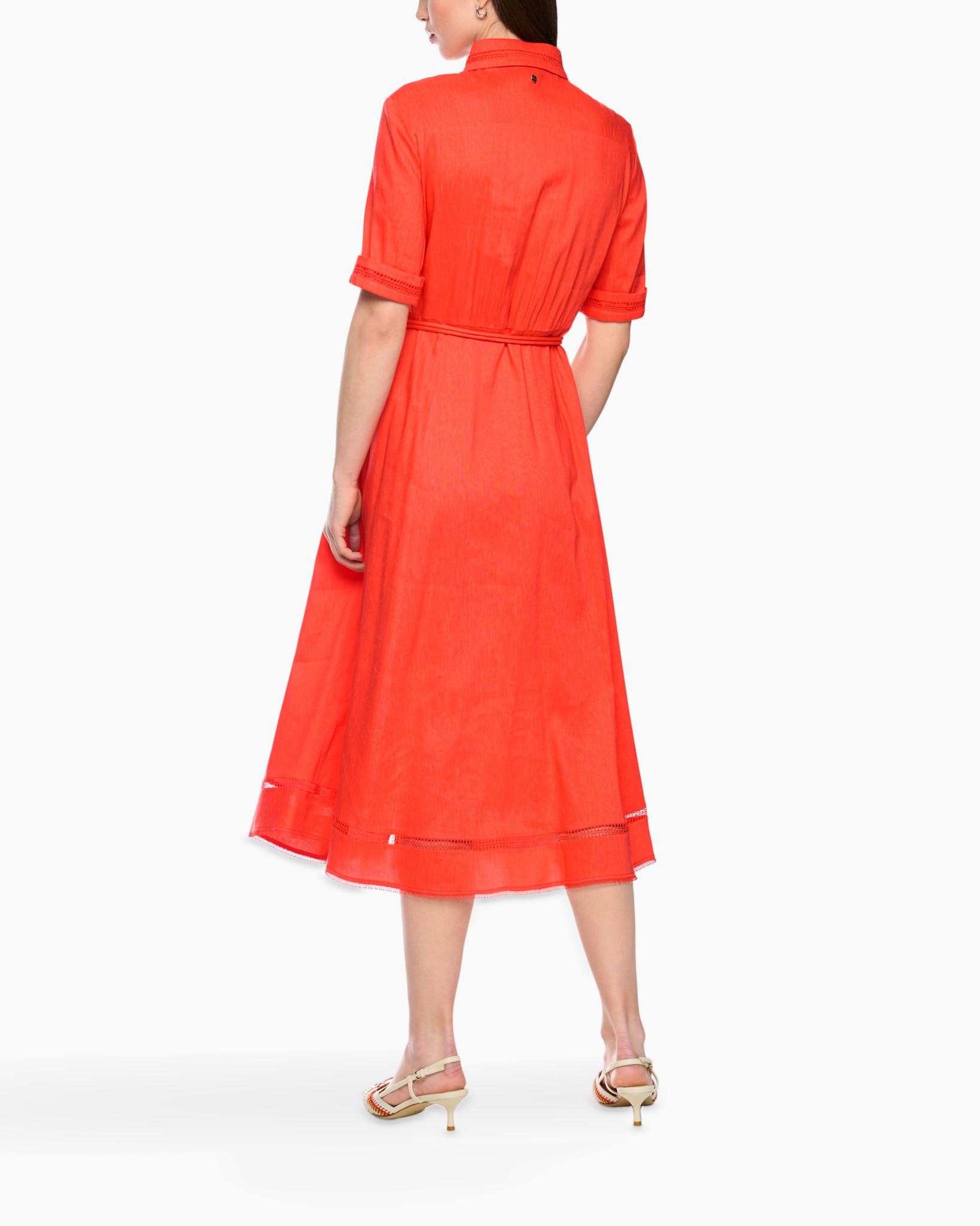 jurk, lange jurk, rood, linnen, middenlengte