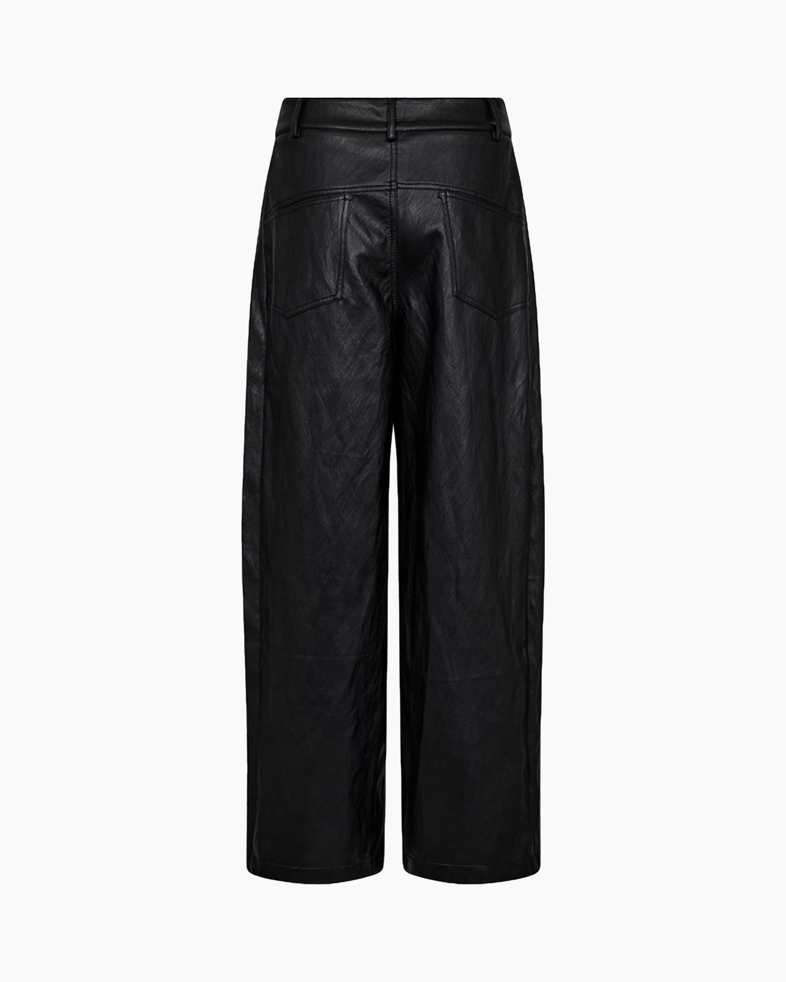 broek, wijdgaande, leer, zwart, rugzicht