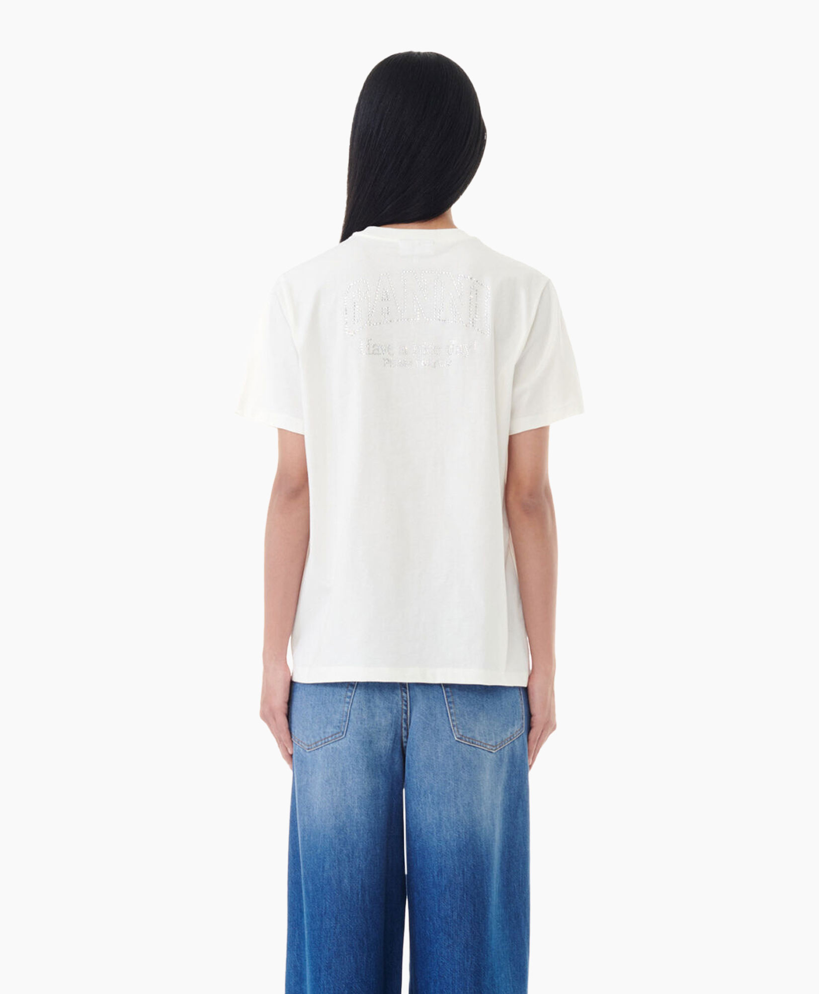 T-shirt Korte Mouw Basic Jersey Rhinestone Relaxed Ecru T-shirt Korte Mouw Basic Jersey Rhinestone Relaxed Ecru