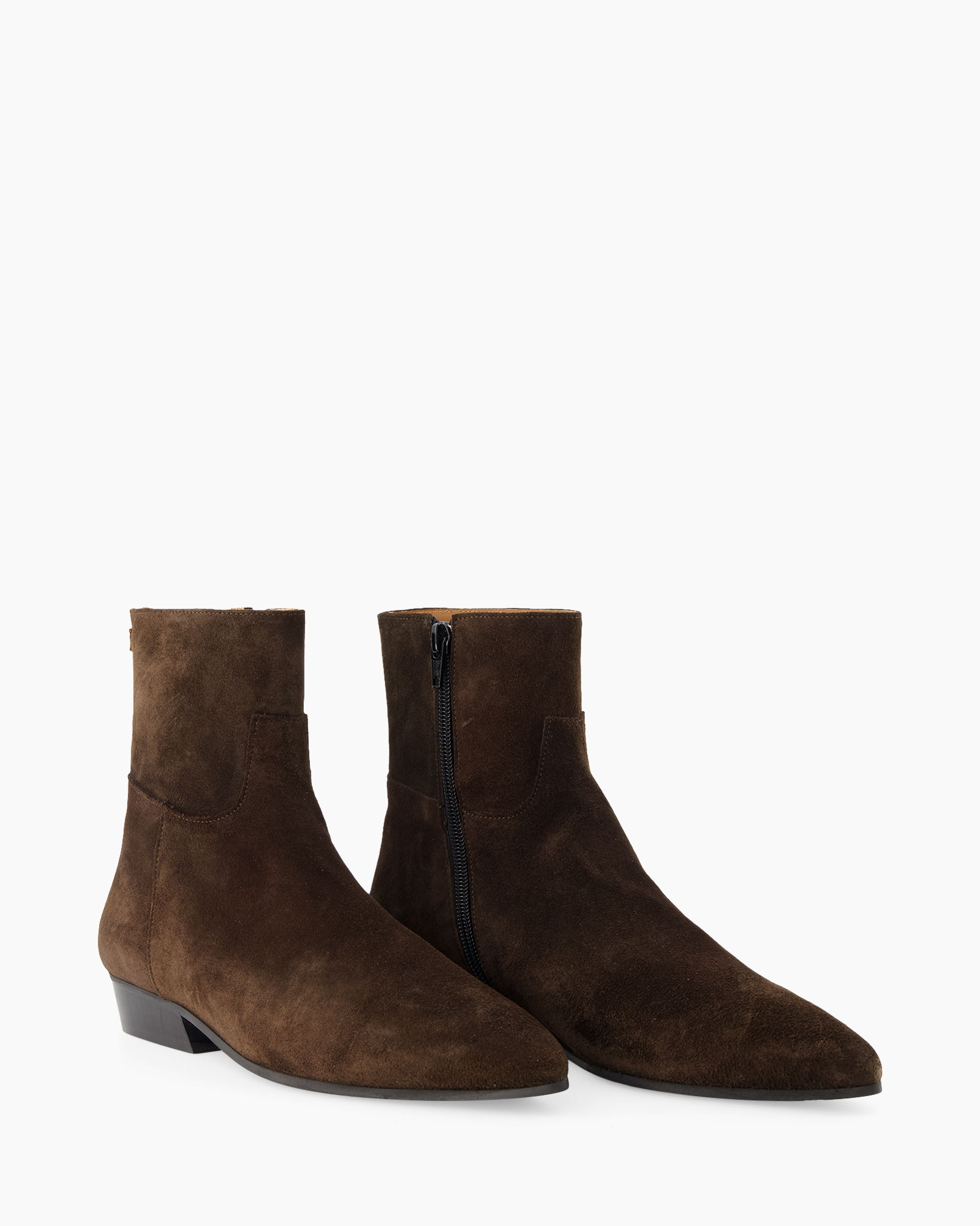 laarzen, enkellaarzen, bruin, suede, lage hak