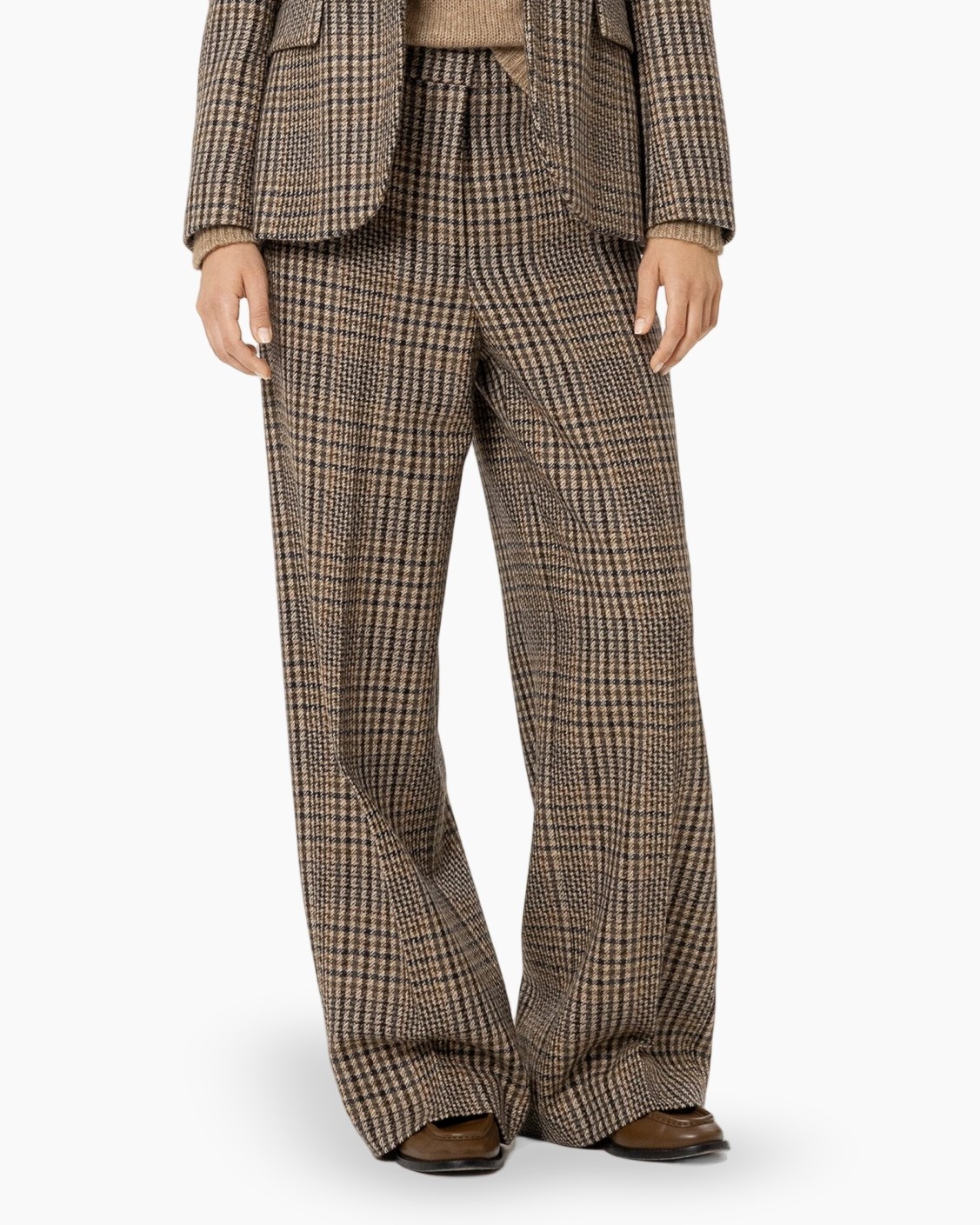 ruit, wijdtebroek, broeken, tweed, bruin