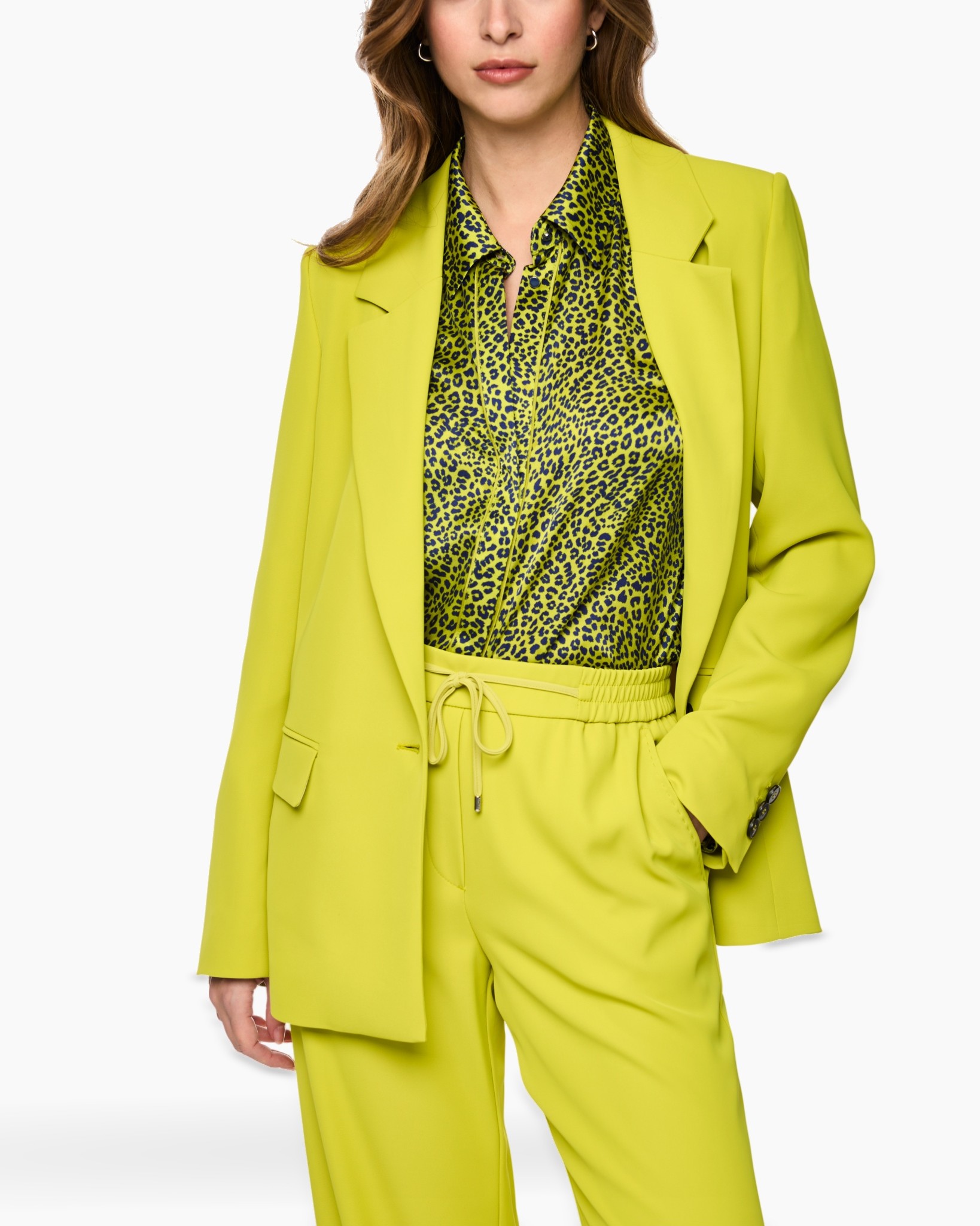 blazer, pak, leopard patroon, geel, broeken