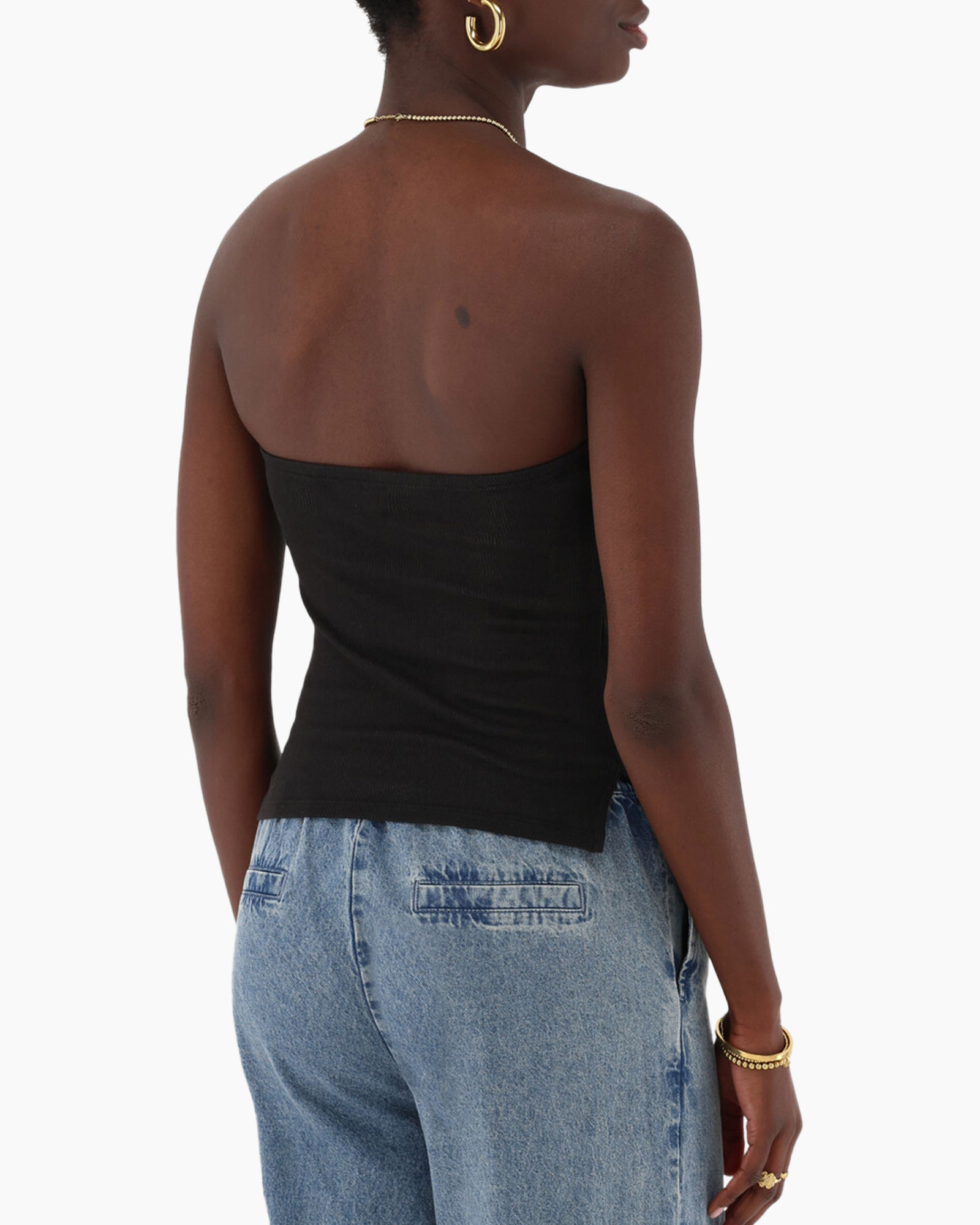 Top Strapless Top Rib Zwart
