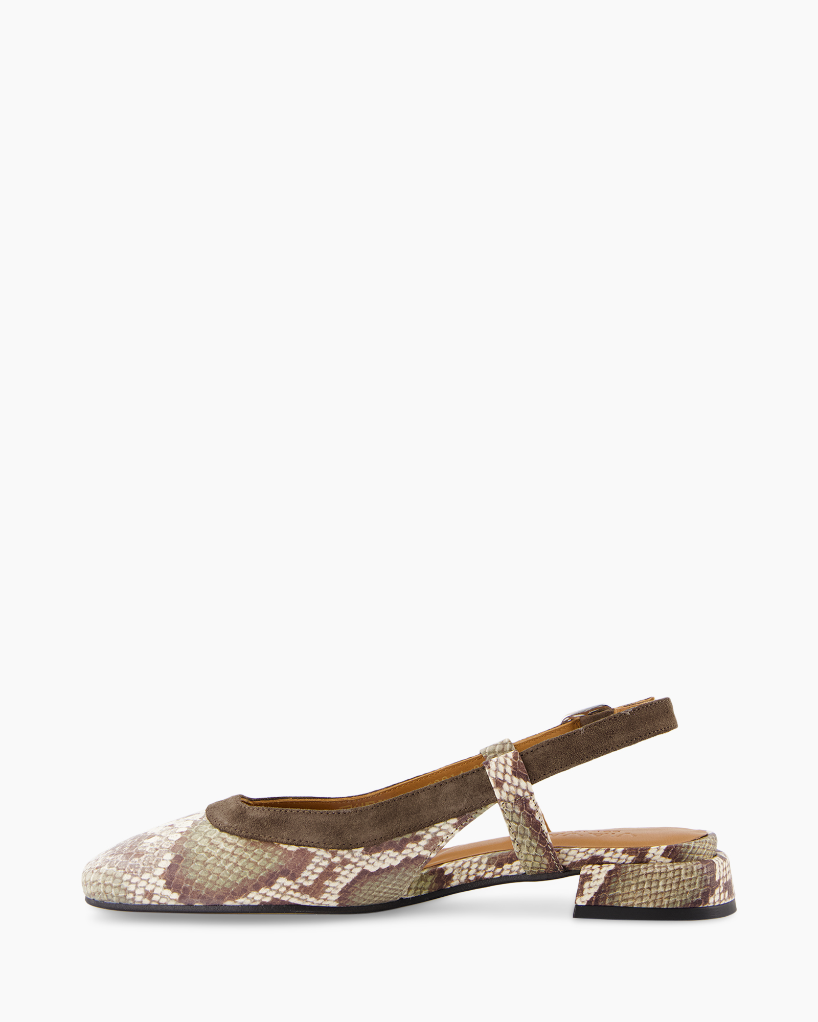 pumps, hak, flat, slangenprint, band