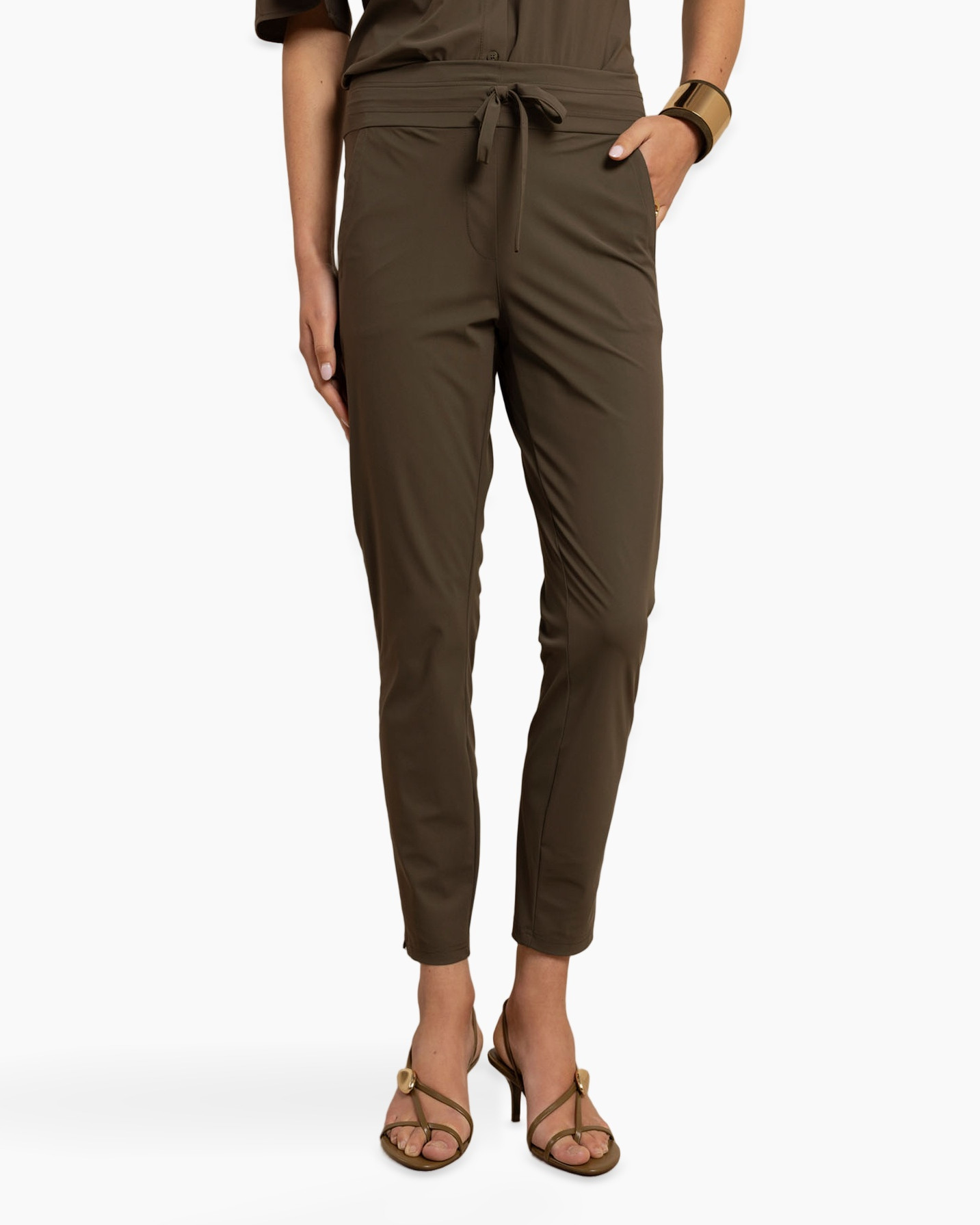 pants, drawstring, tapered, olive, ankle-length