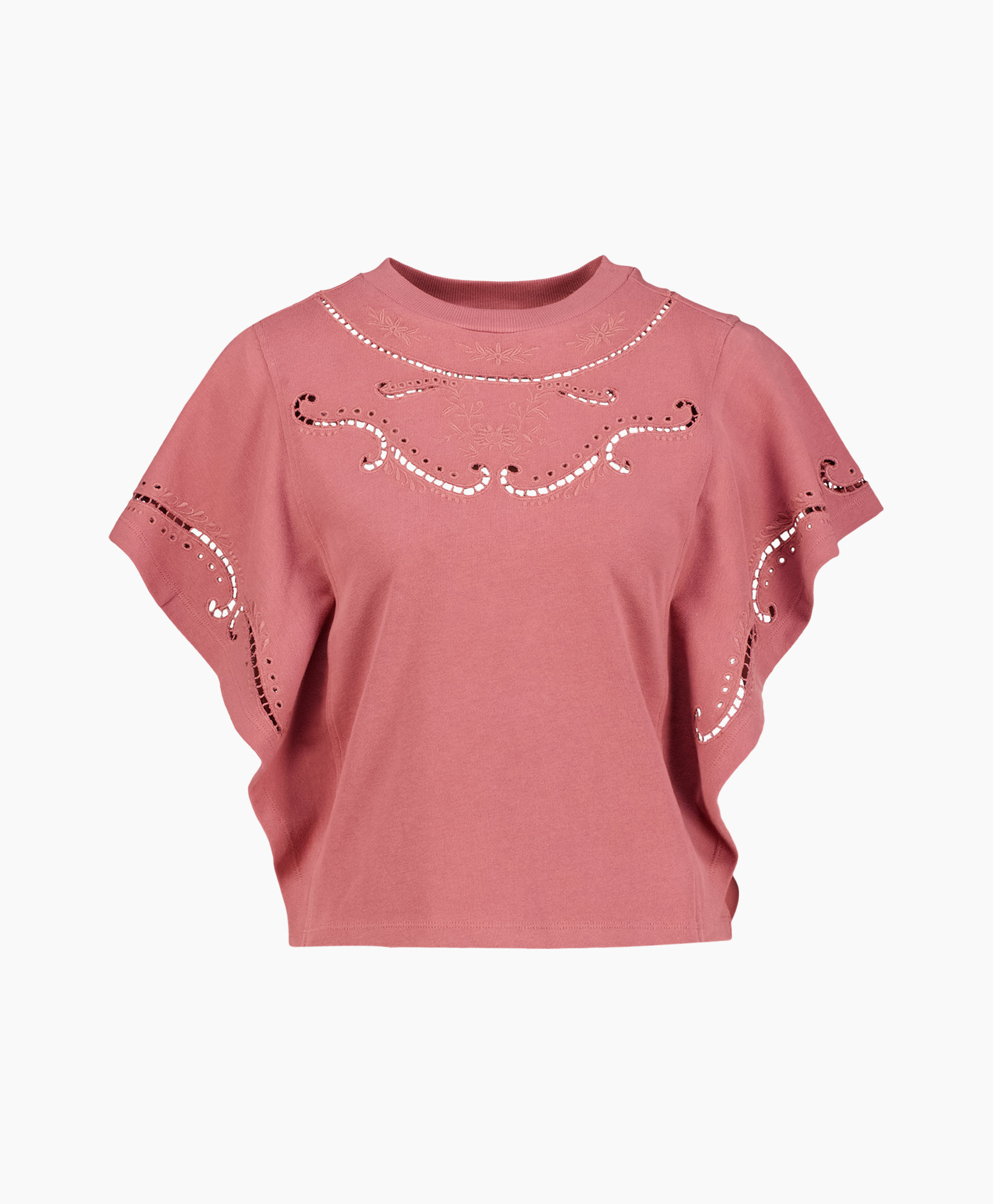 t-shirt, korte mouwen, borduursel, roze, top