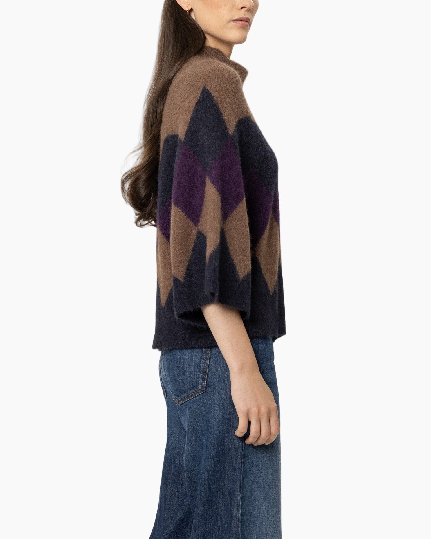 argyle, gebreid, kraagtrui, oversized, trui