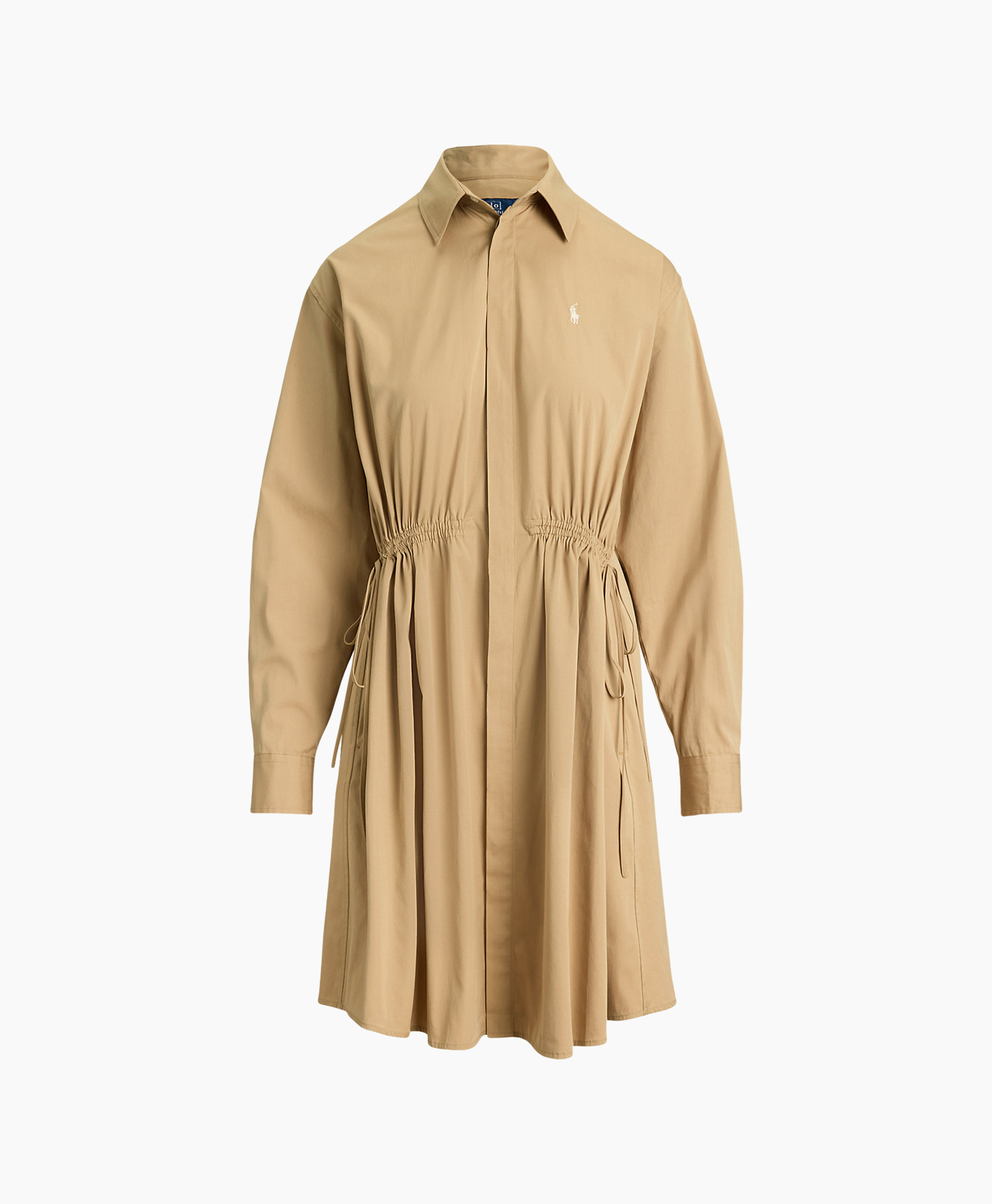 hemdjurk, beige, trekkoord, langemouwen, kraag