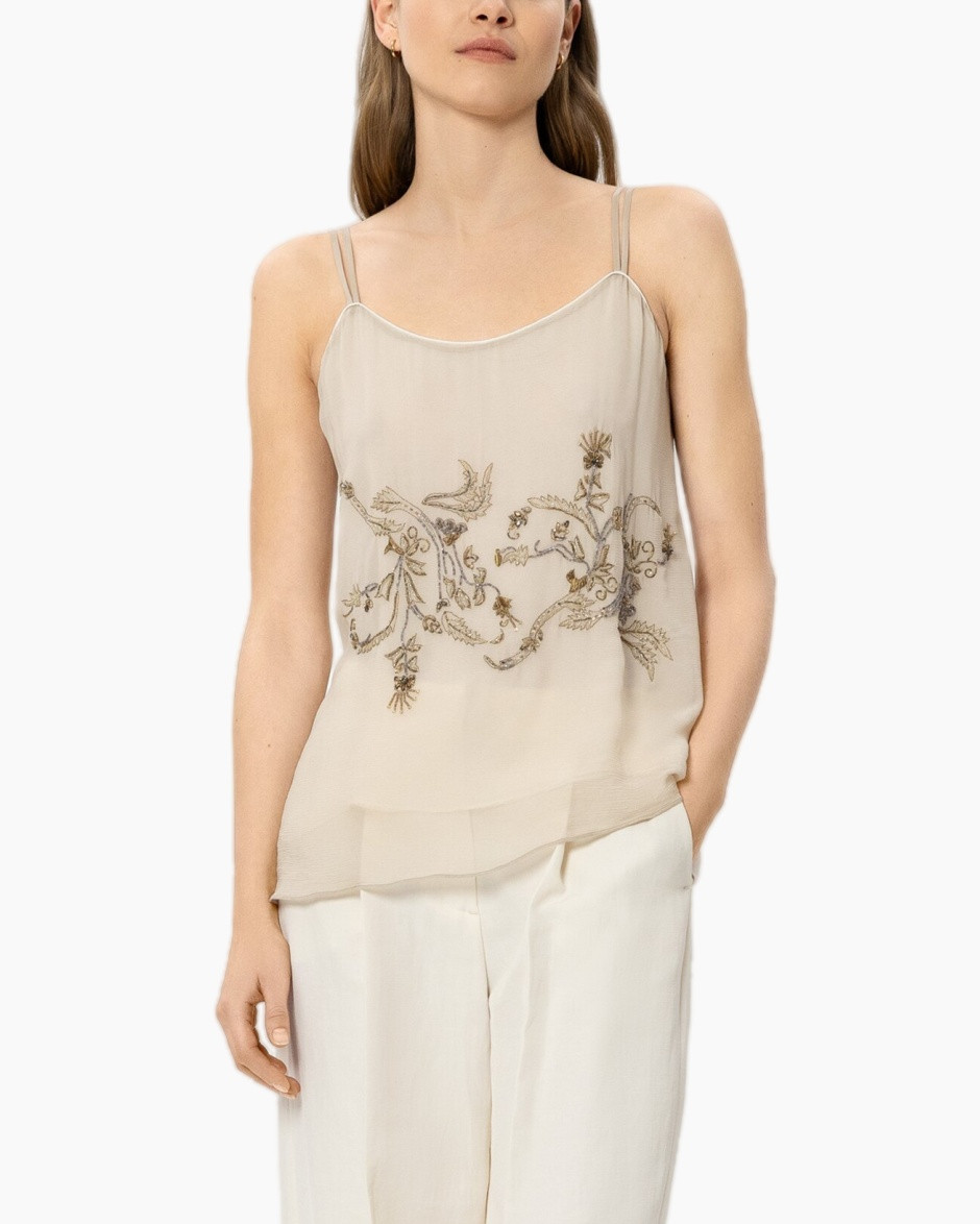 tanktop, borduursel, beige, smellloze, gelaagde top