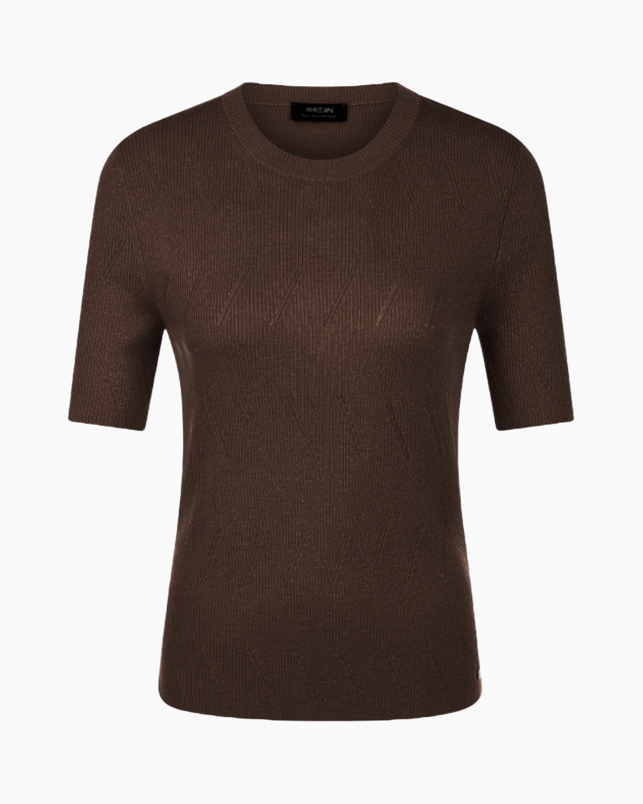 gebreide top, bruin, korte mouwen, gestructureerd, rond hals