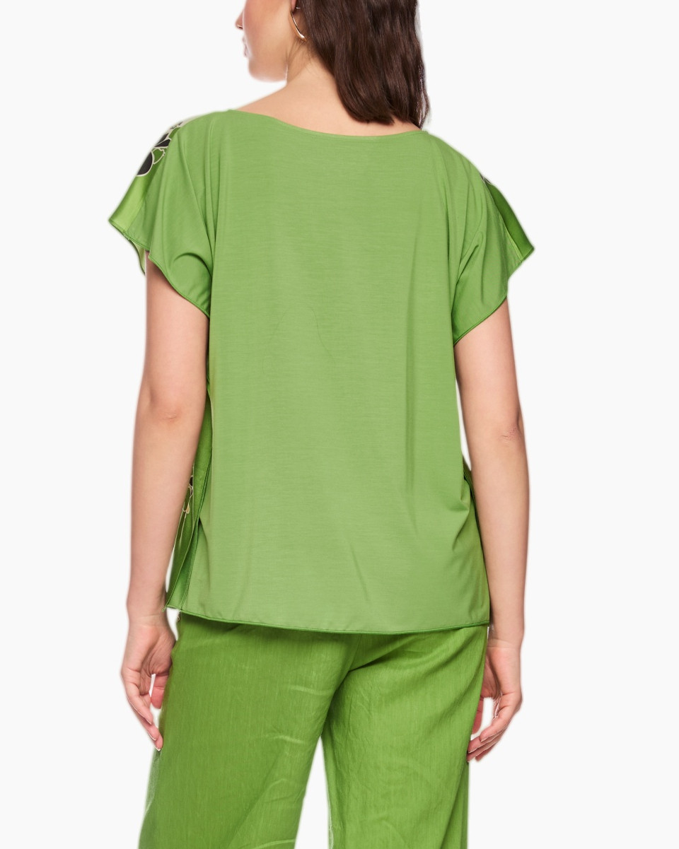 top, blouse, silk, groen, floraal