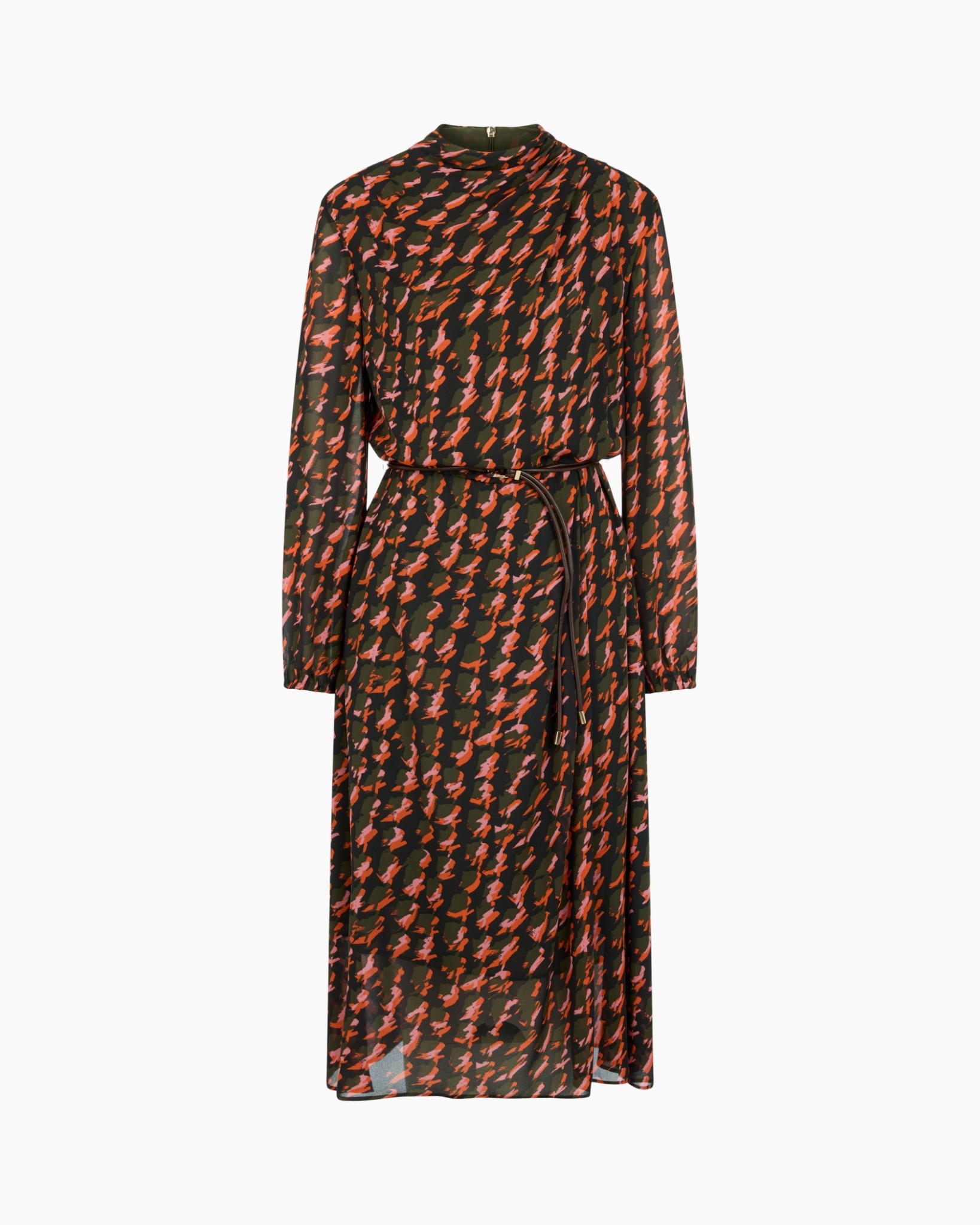 jurk, wrap, lange mouwen, print, donkergroen