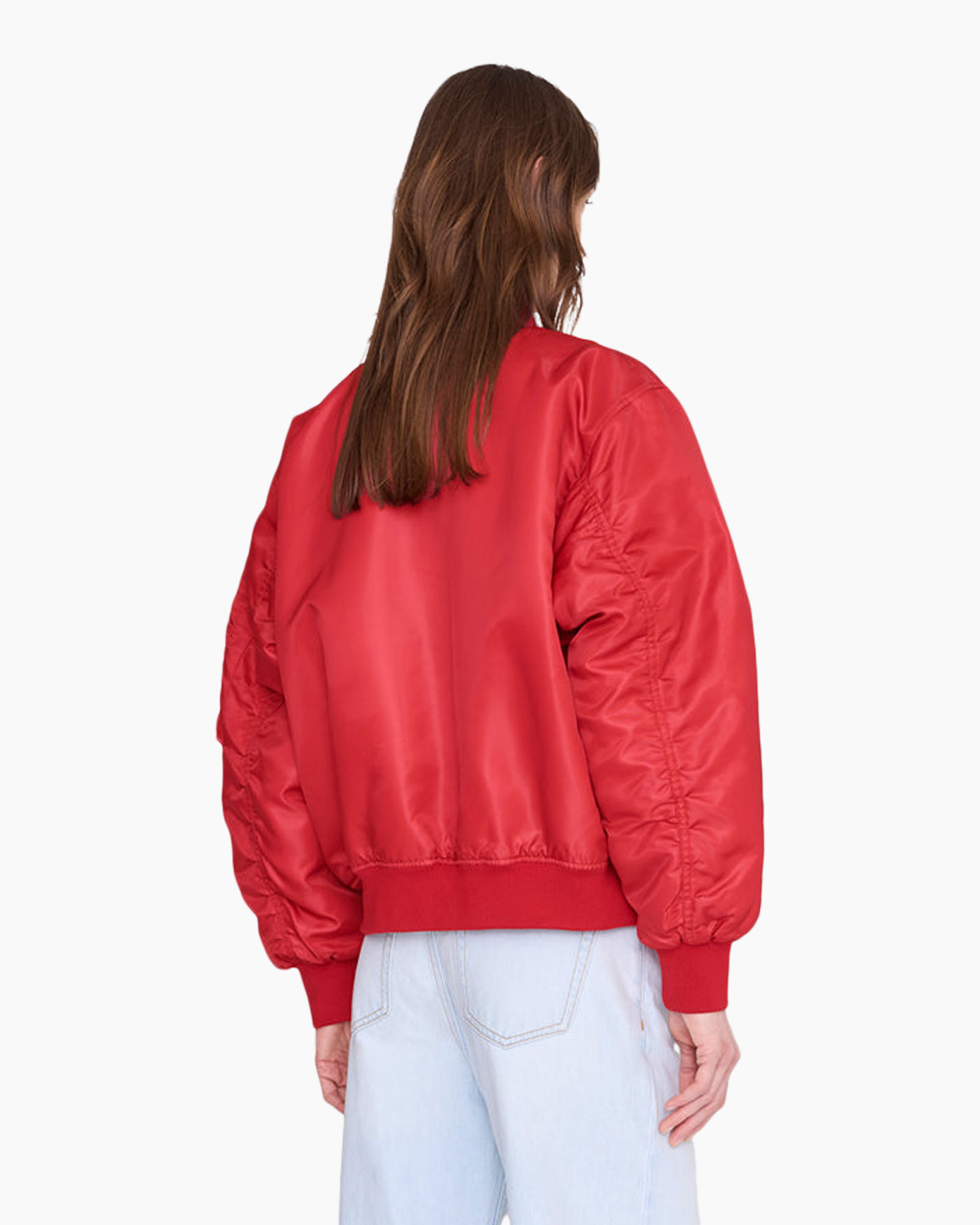 rode bomberjas, bomberjas, rits, lange mouwen, casual jas