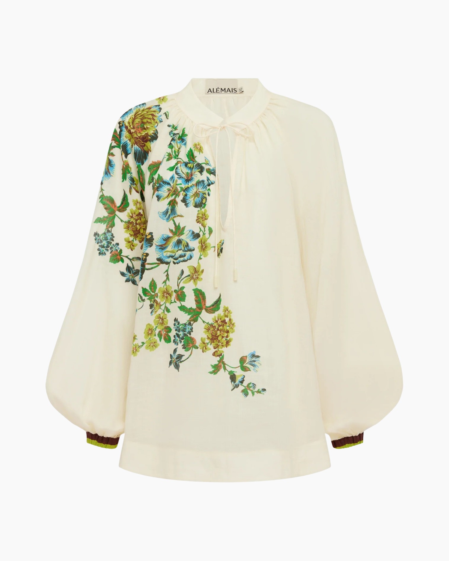 blouse, bloemenprint, crème, borduurwerk, knoopsluiting
