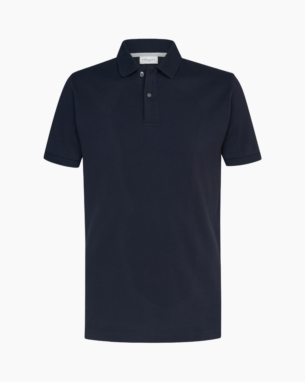 polo shirt, short sleeves, navy color, collared, button placket