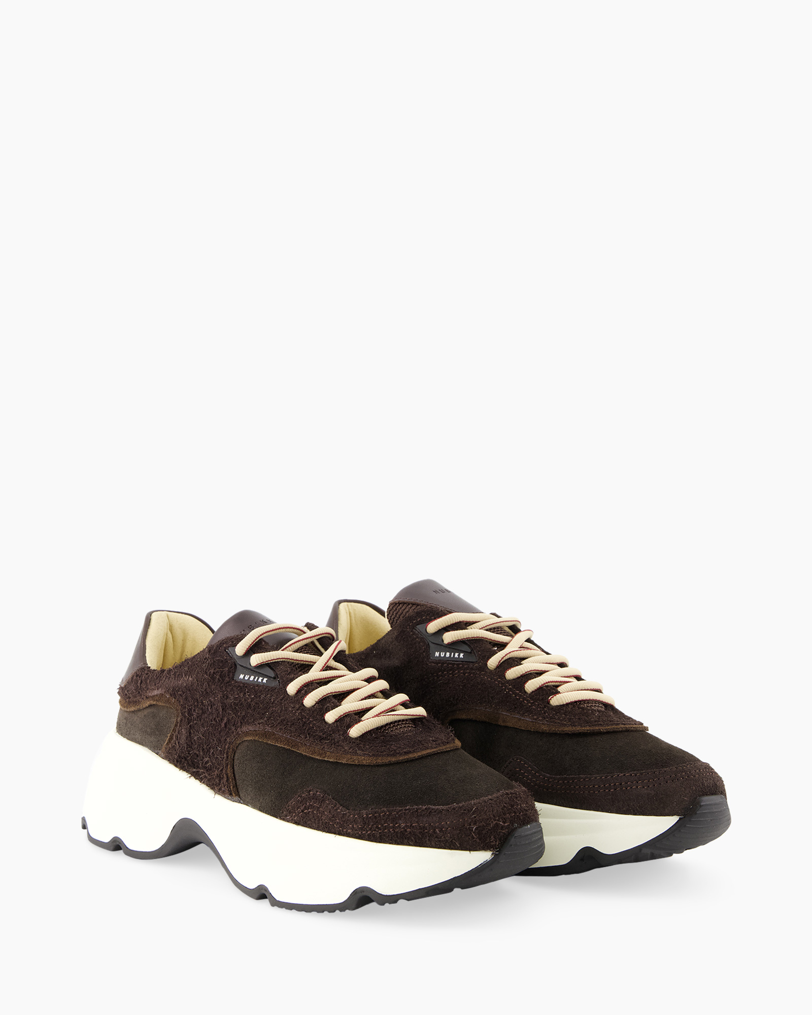 sneaker, sko, bruin, suede, dikke zool