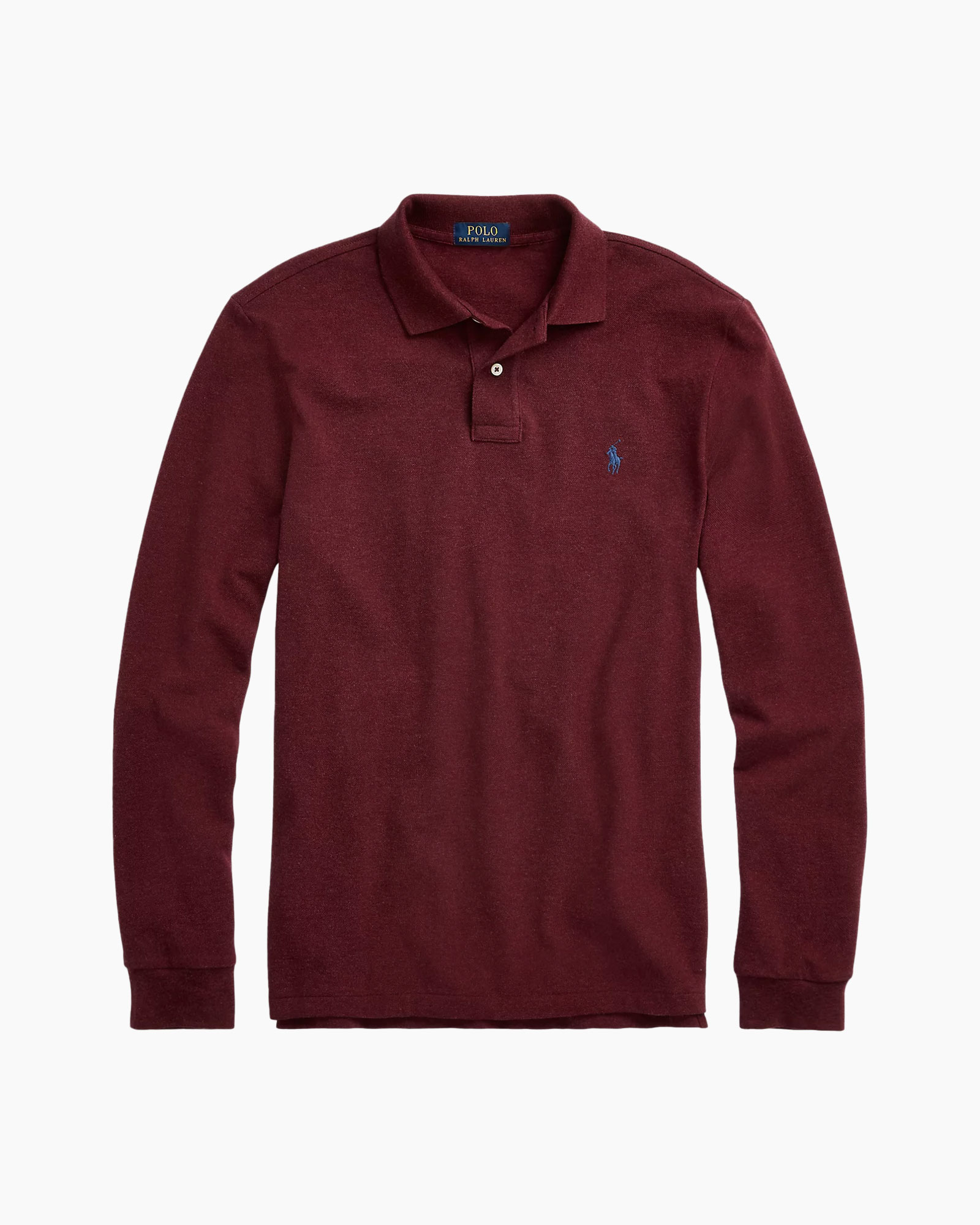 polo shirt, lange mouw, burgundy, katoen, polo logo