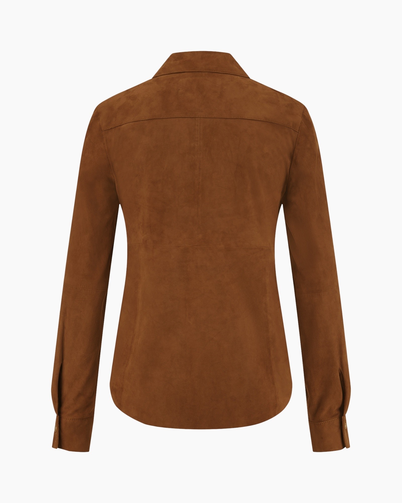 Hemd, bruin, suede, knopenkraag, kraag