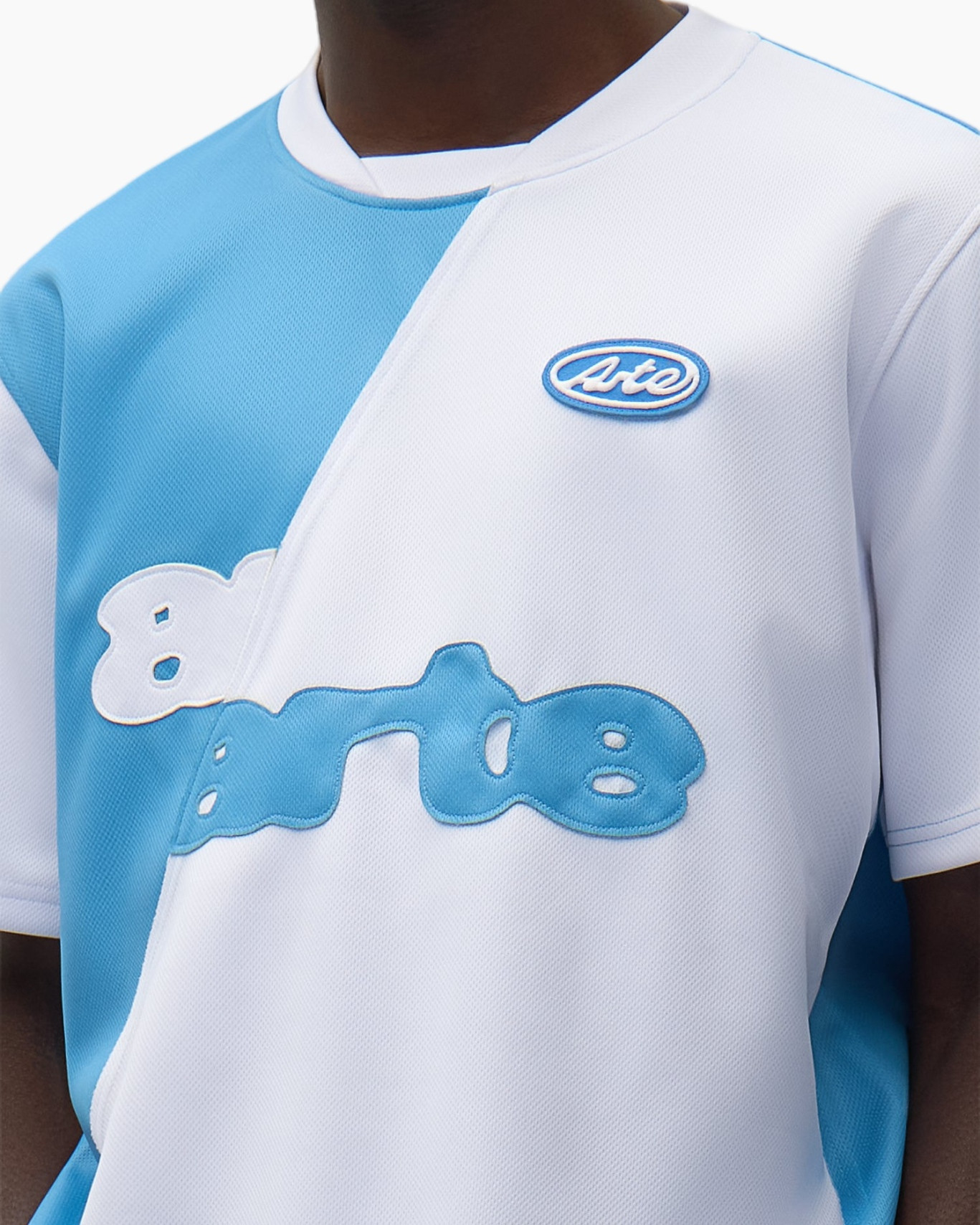 t-shirt, grafisch, blauw, wit, slim