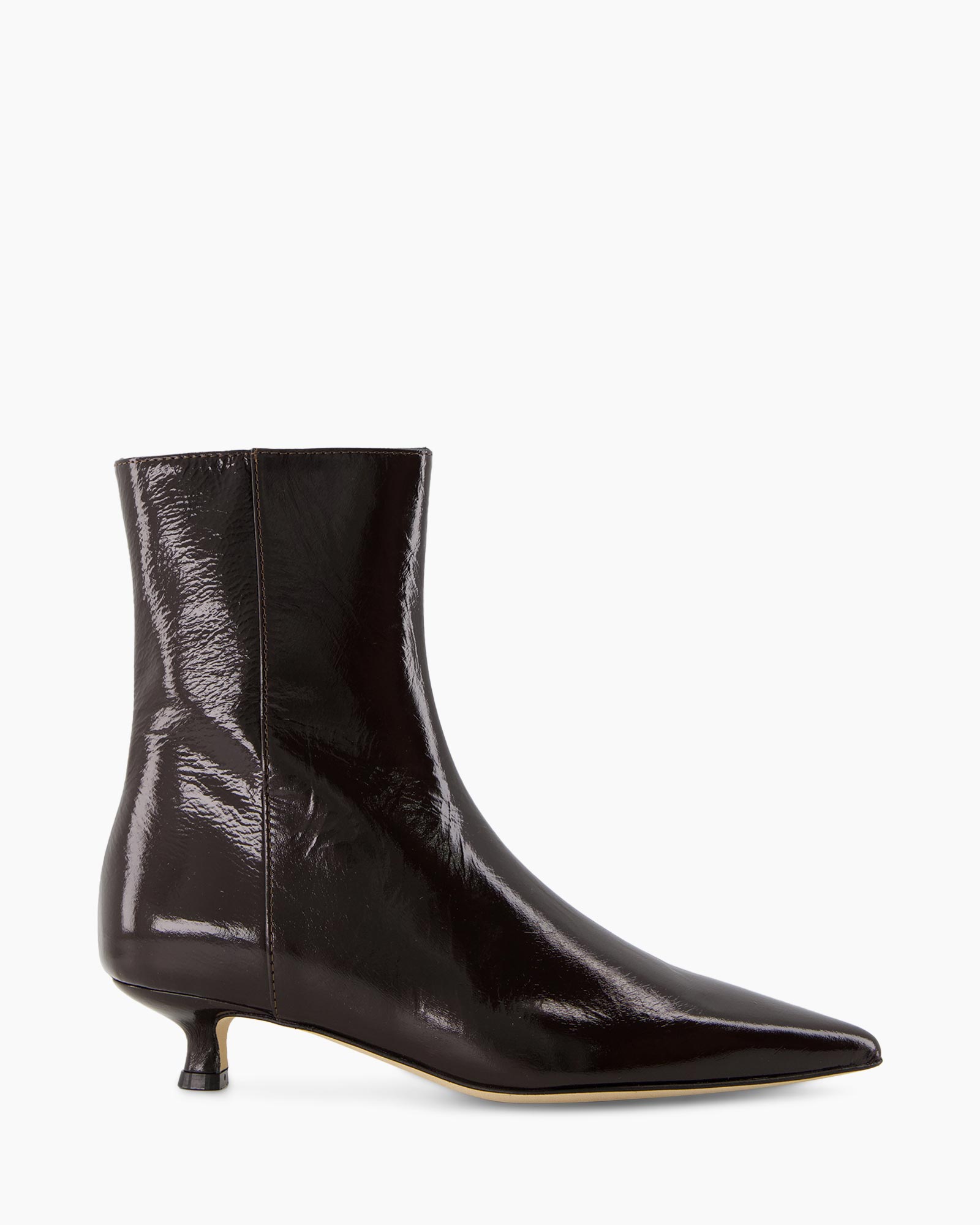 ankleboot, Patentleer, donkerbruin, middelhooghiel, stilettohiel