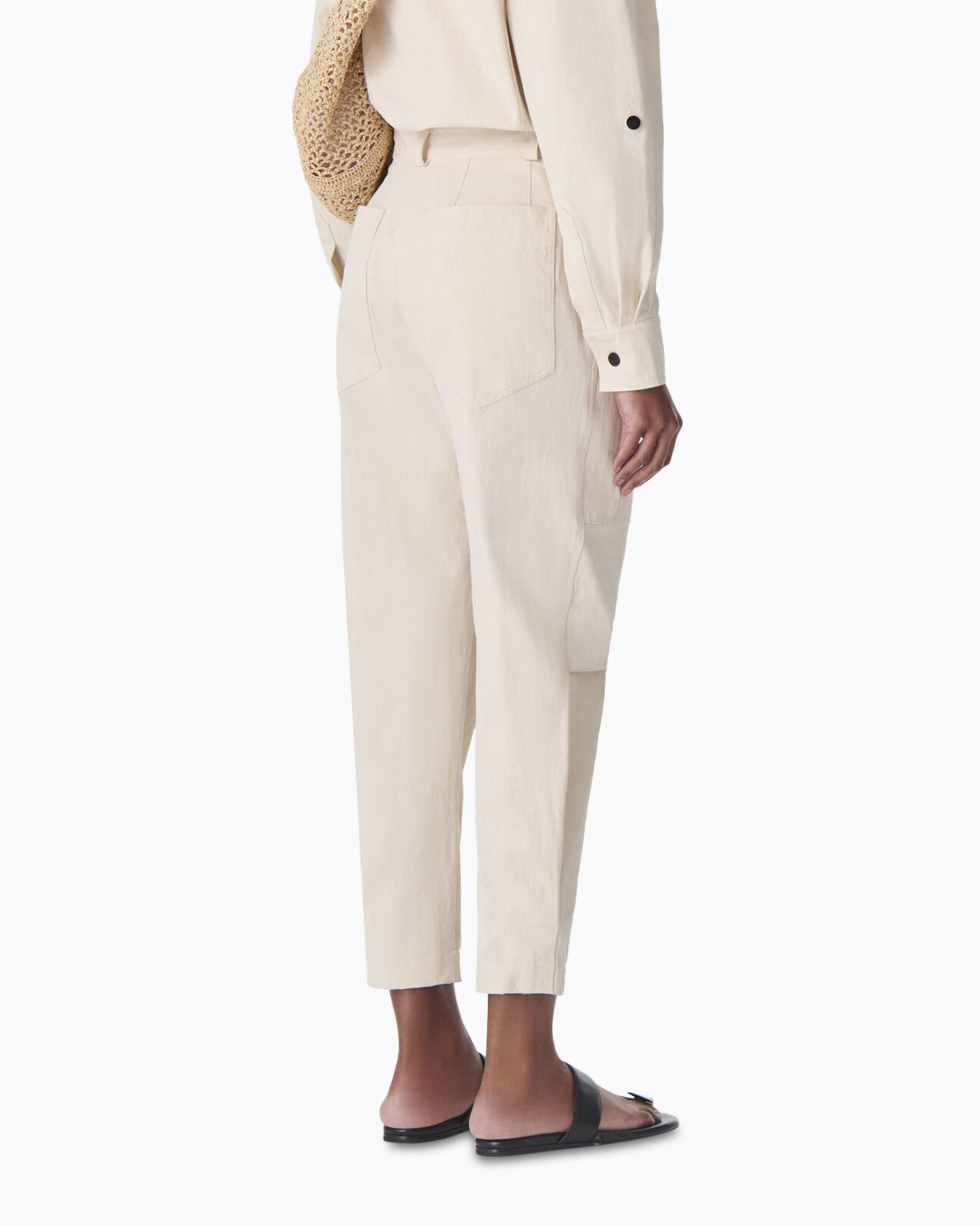 broeken, cargo broek, beige, hoge taille, korte lengte