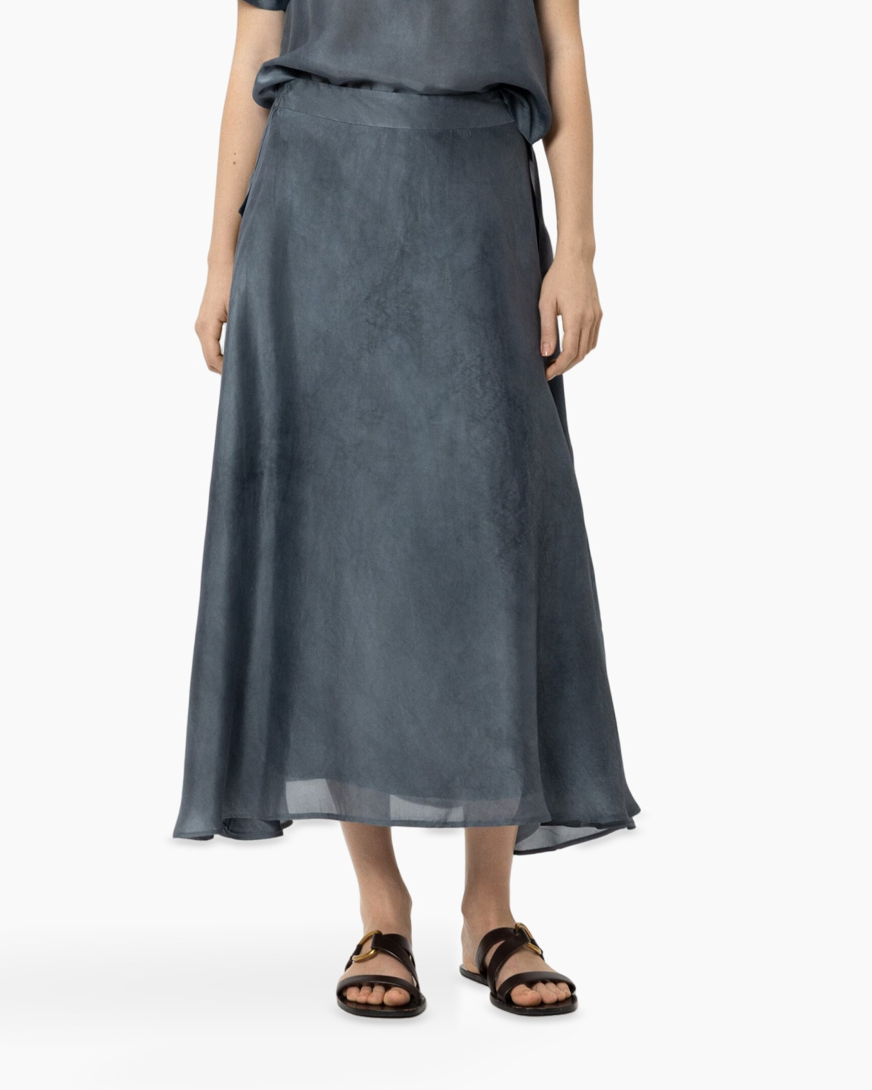 rok, maxi rok, enkellengte, polyester mengsel, blauw-grijs