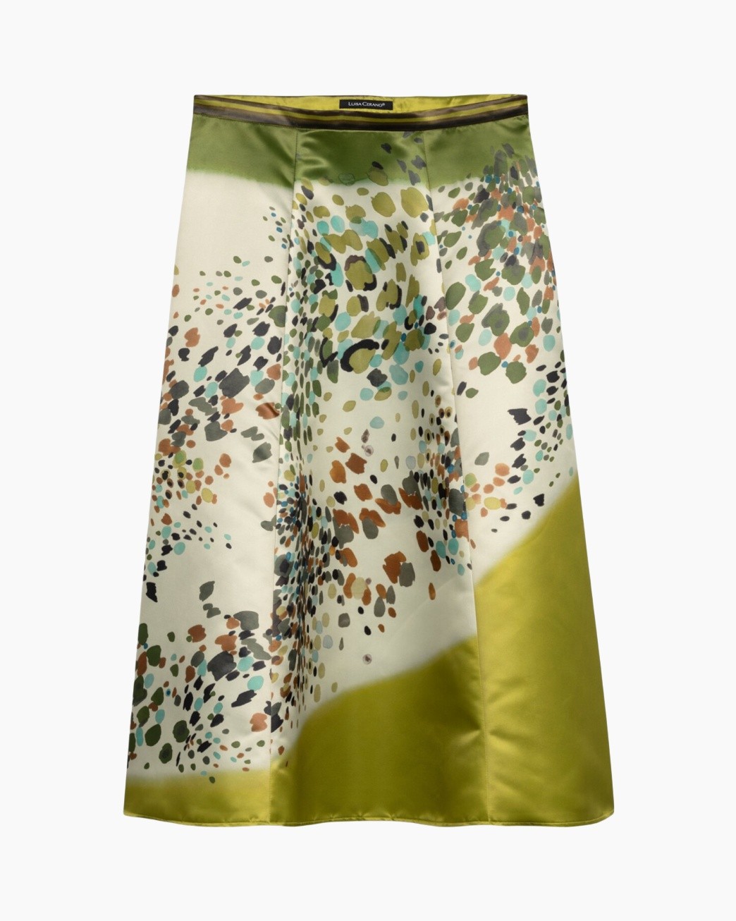 rok, middenlengte, zijde, abstracte print, groen verloop