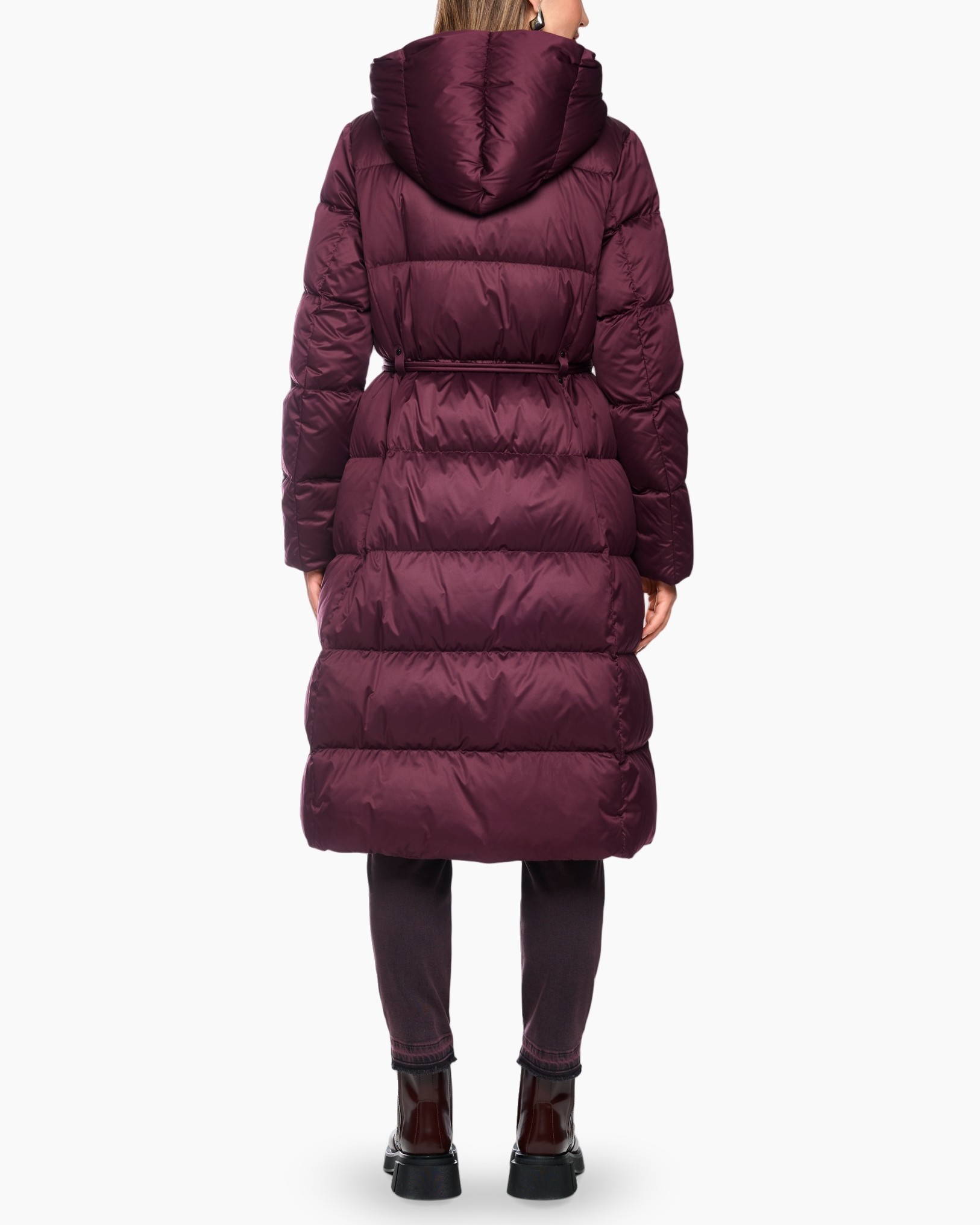 donsjas, lange jas, bordeaux, down jas, schoenen