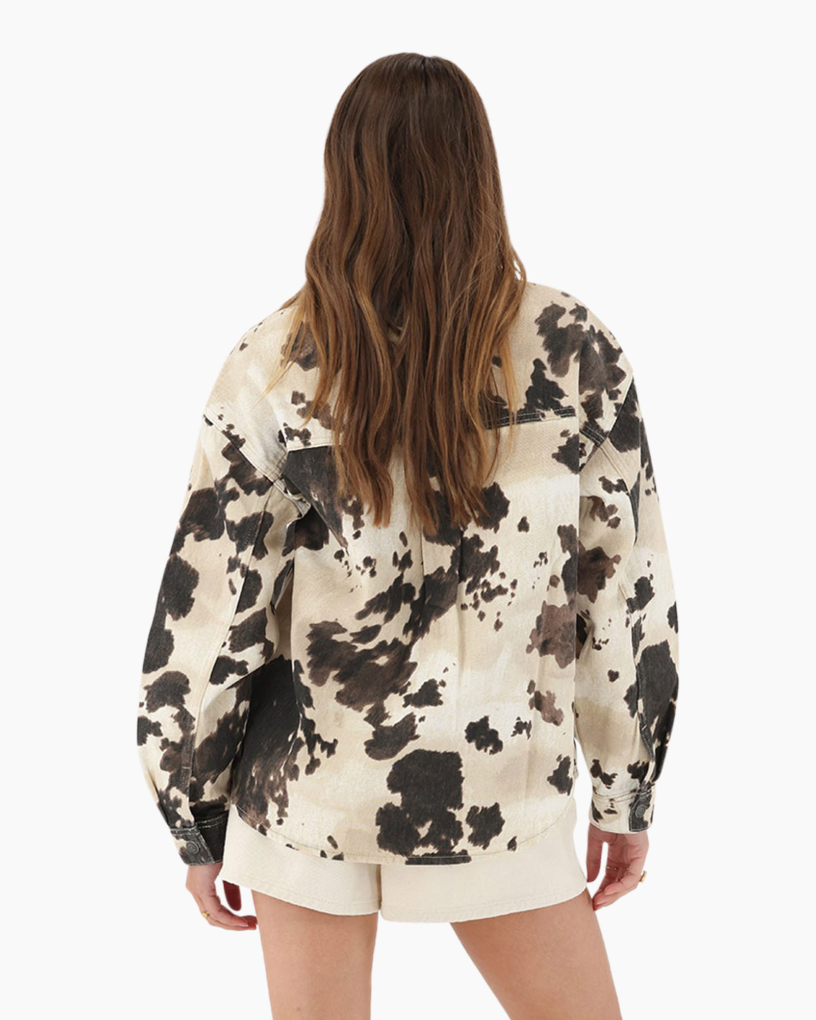 Top Cow Print Denim Oversized Blouse Bruin
