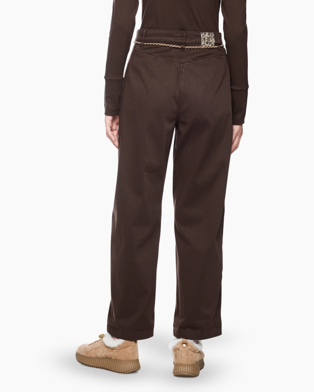 bruine broek, hoge taille, broek met riem, voorvakken, casual broek