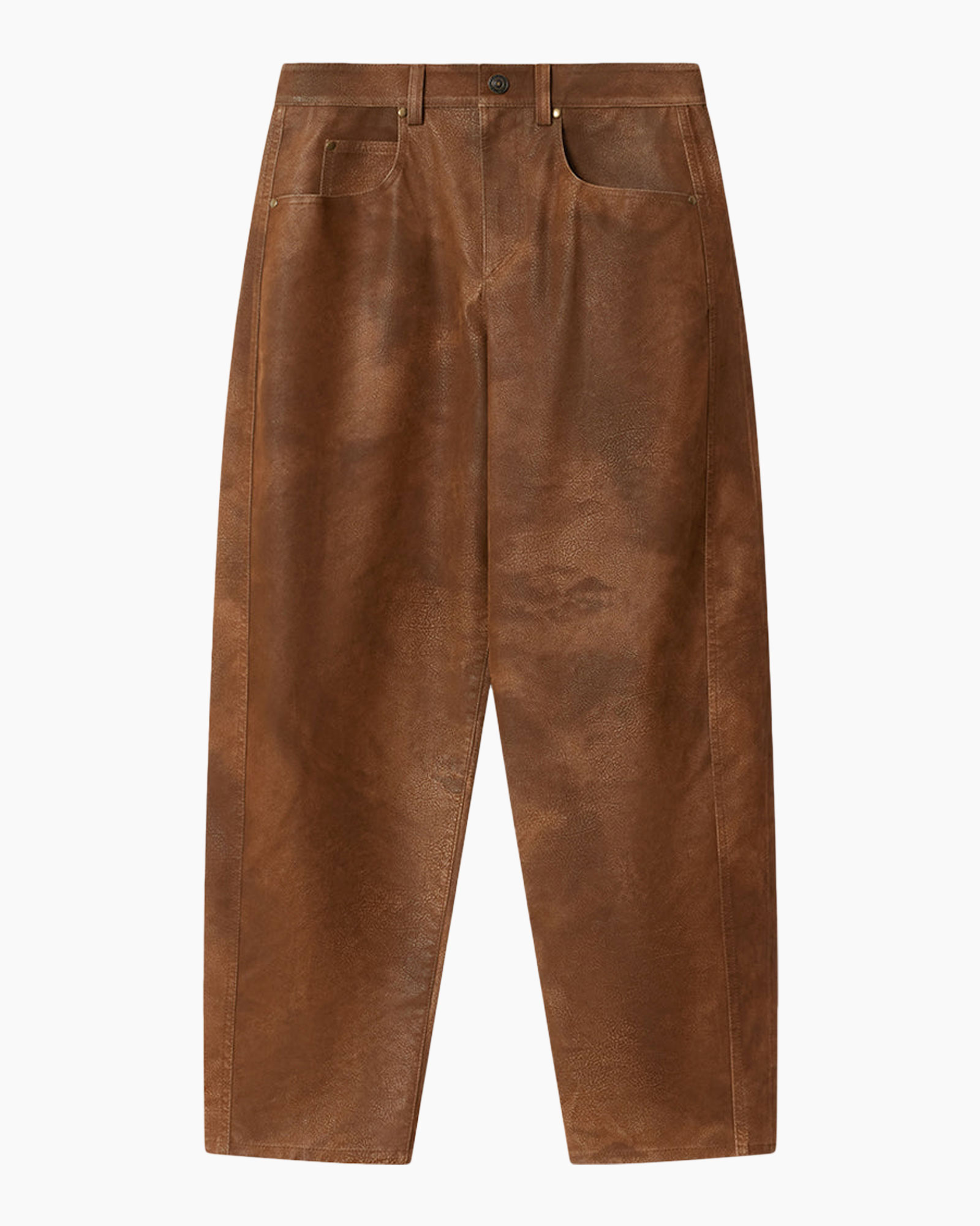 broek, bruin, leer, wijdere, zakken