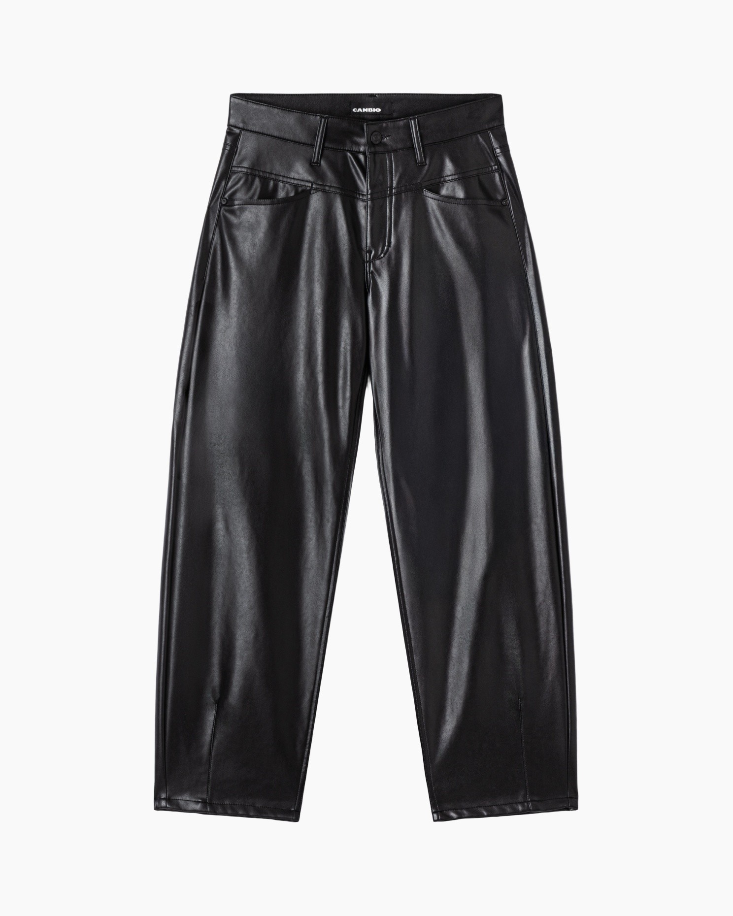 broek, broekpak, leer, zwart, wijdere