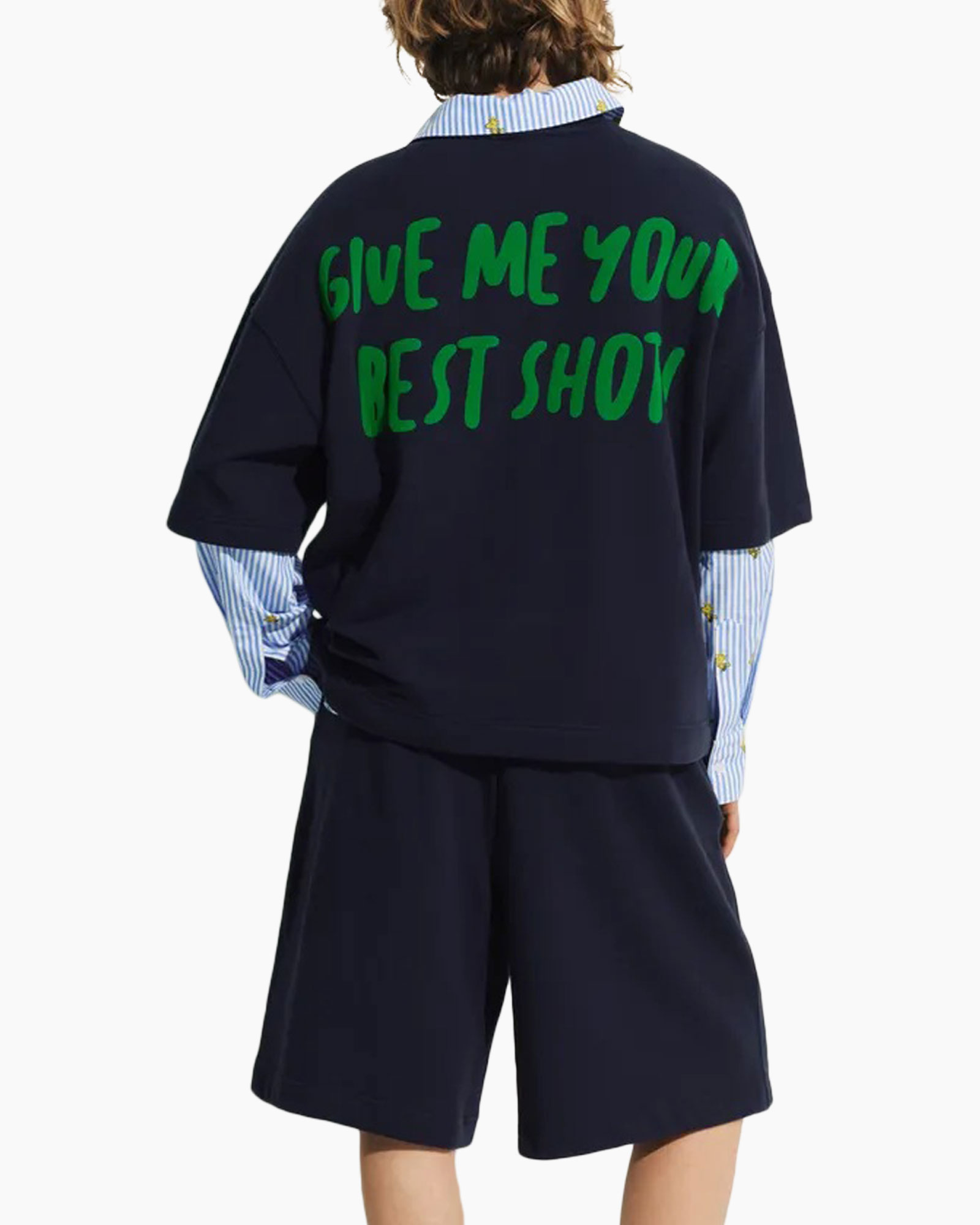 sweatshirt, graphic, basketball, shorts, S Snoopy, navy blue, layered look, unisex