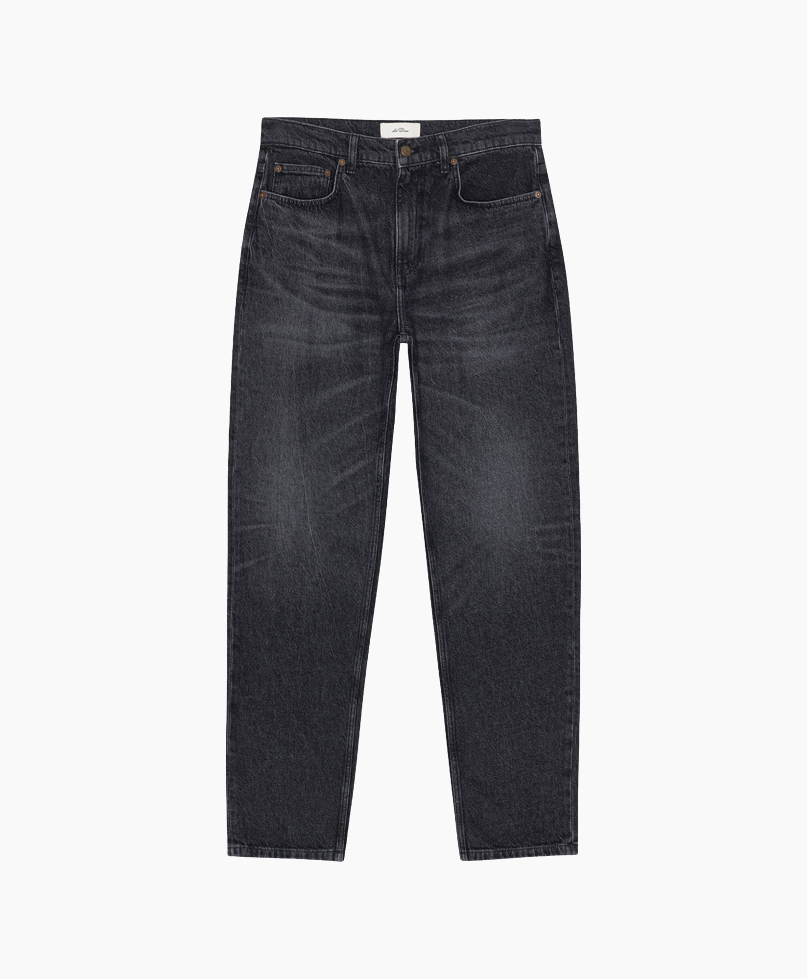 broek, denim, recht model, zwart, versleten, rug jeans, denim, donkerwash, rechte pasvorm, vijfzakken