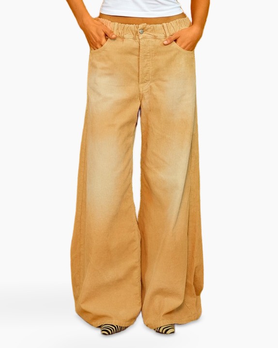 wijdte-broek, palazzo broek, beige, broek, elastische taille