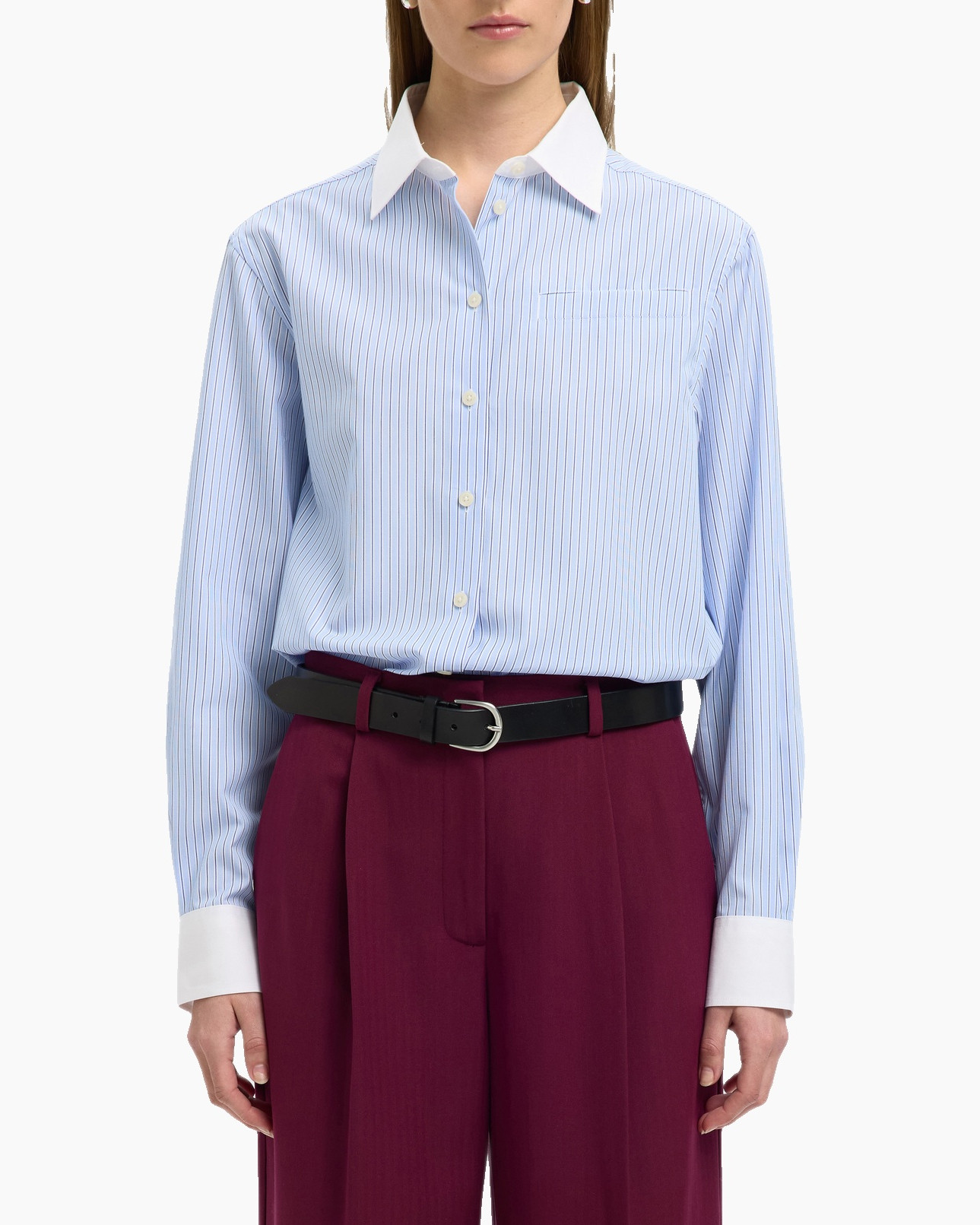 Blouse Ilina  Relaxed Contrast Ls Shirt Blauw