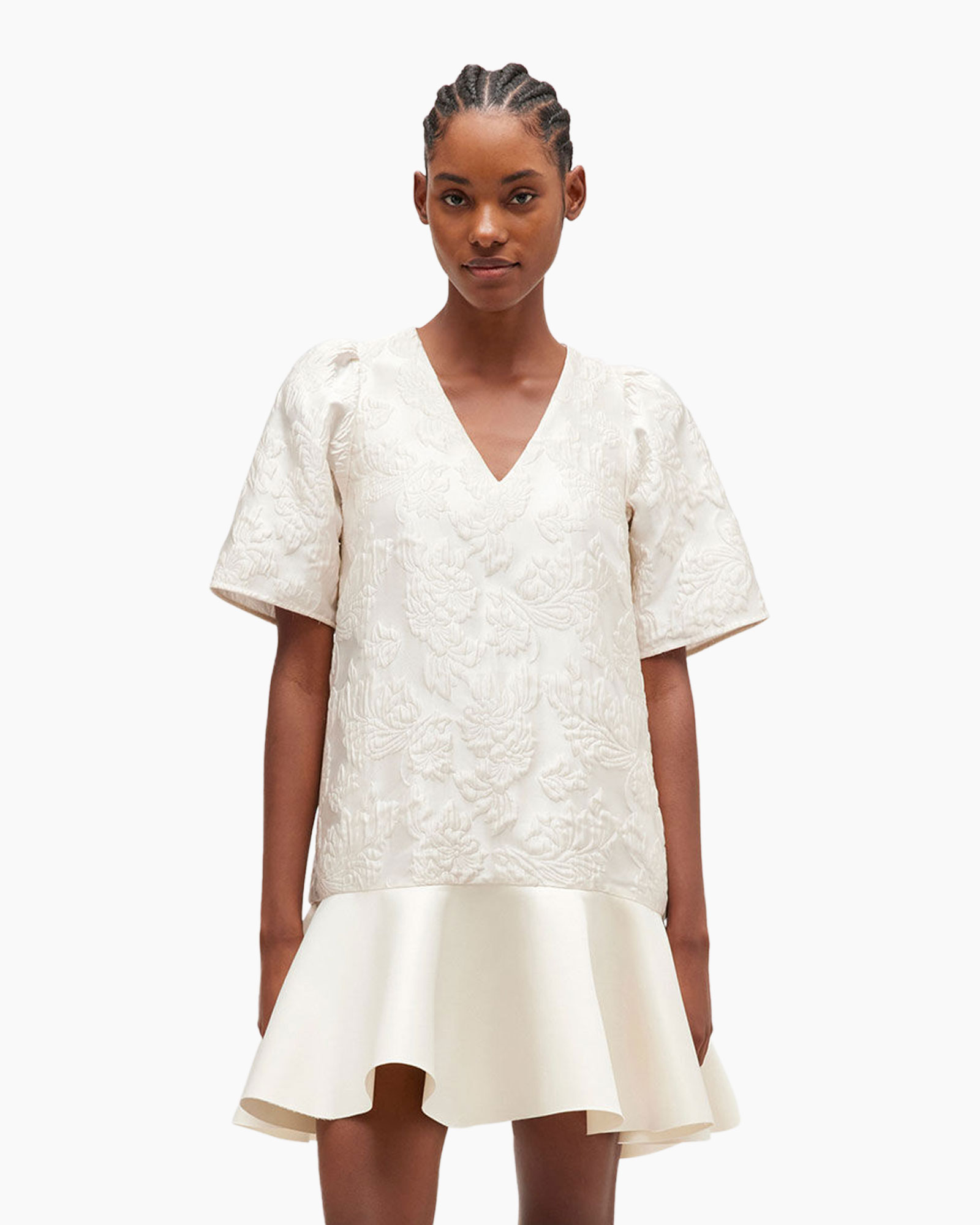 Mini Jurk Satin Cloque Wit