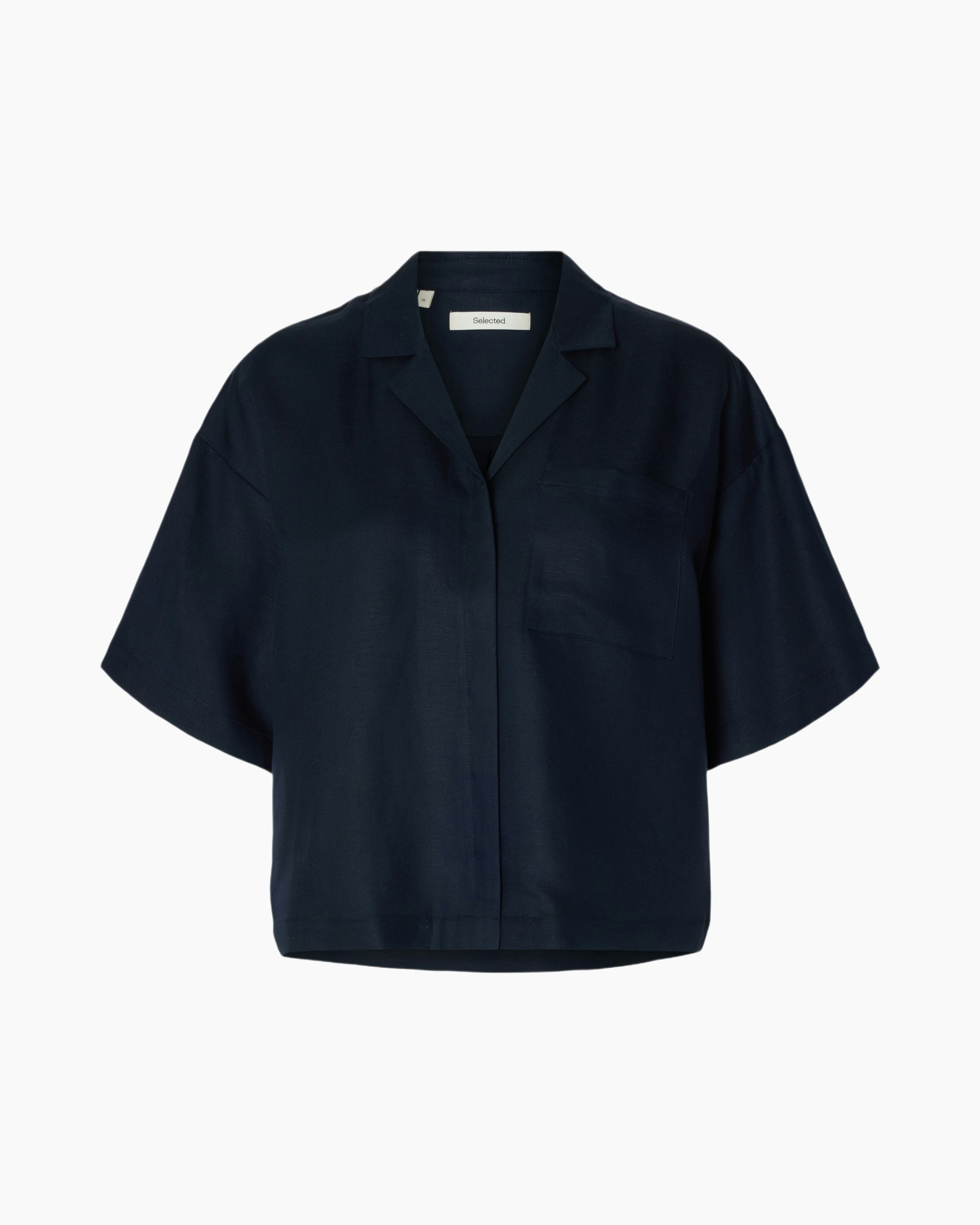 open shirt, short sleeve, donkerblauw, kraag, zak